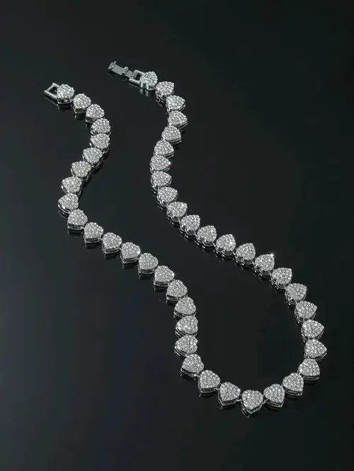 Jewelry × Vintage Retro Punk Rhinestone Necklace Chain Heart Size ONE SIZE - 2 Thumbnail