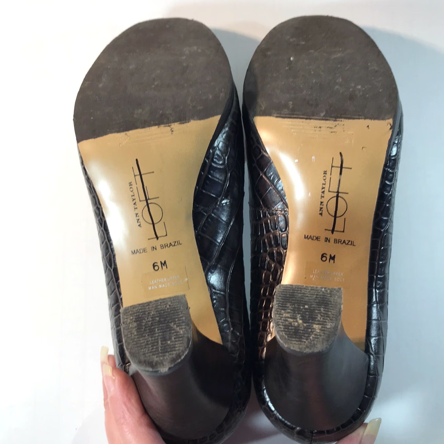 Ann Taylor Ann Taylor Loft Brown Croc Embossed Leather 3in Heel Loafers Womens Size 6M Braz Size US 6 / IT 36 - 7 Thumbnail