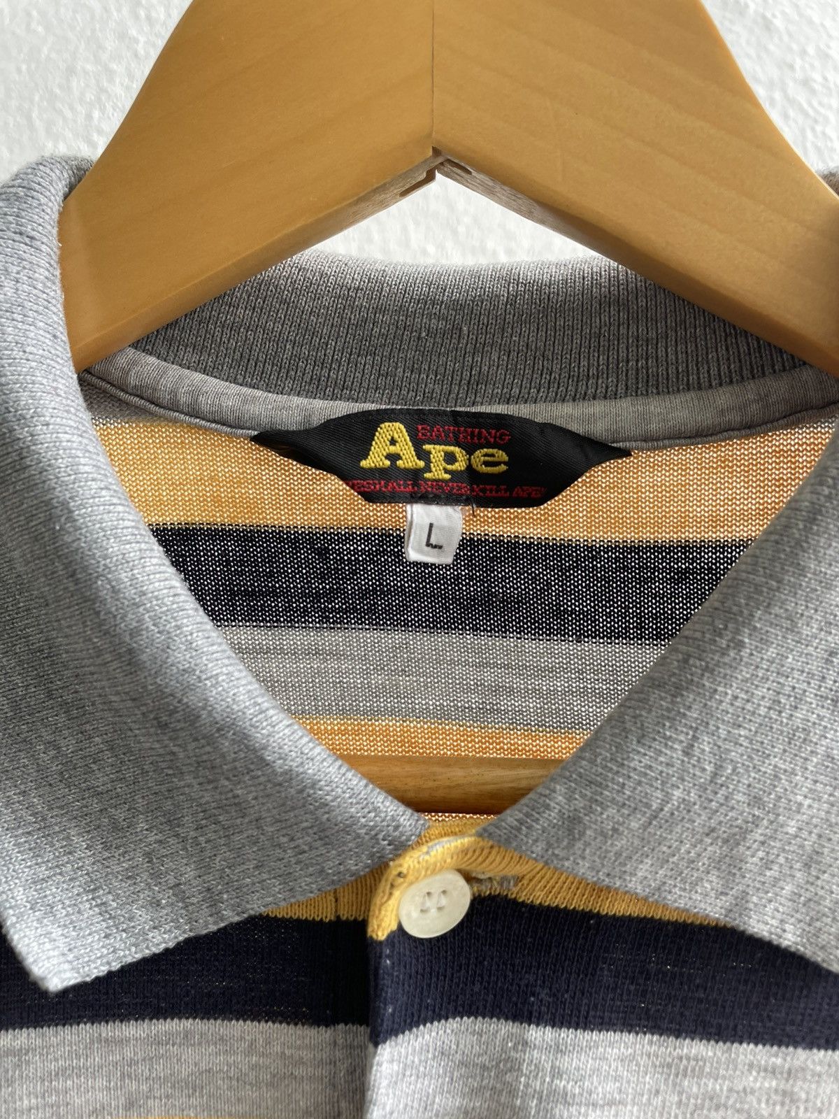 Bape A Bathing Ape Embroiderd Ape Logo Striped Polo Shirts Size US L / EU 52-54 / 3 - 5 Thumbnail