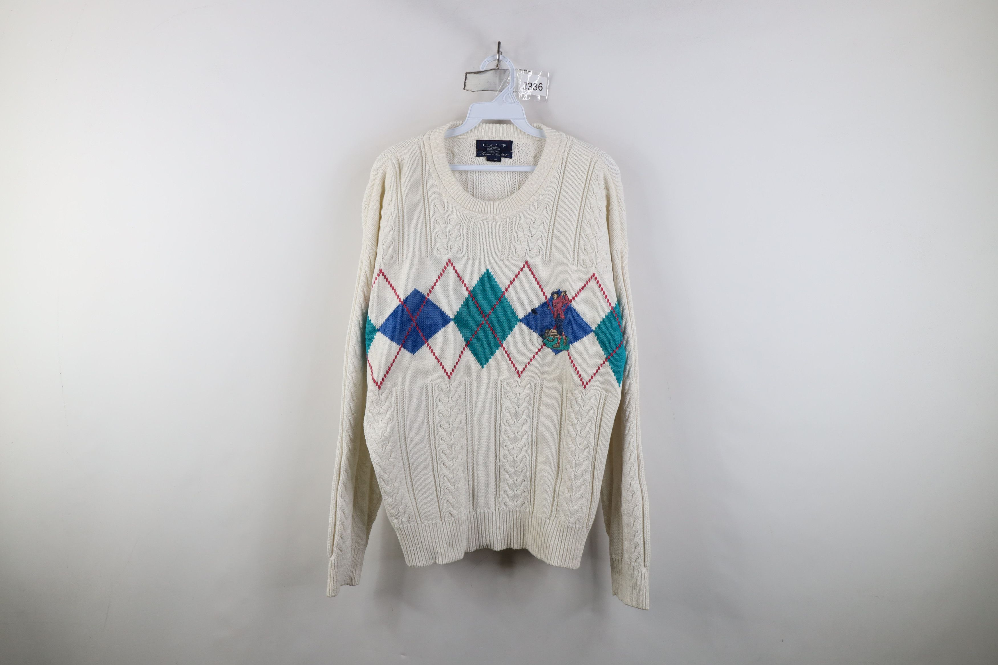 Vintage Vintage 90s Streetwear Diamond Chunky Cable Knit Sweater Size US L / EU 52-54 / 3 - 1 Thumbnail