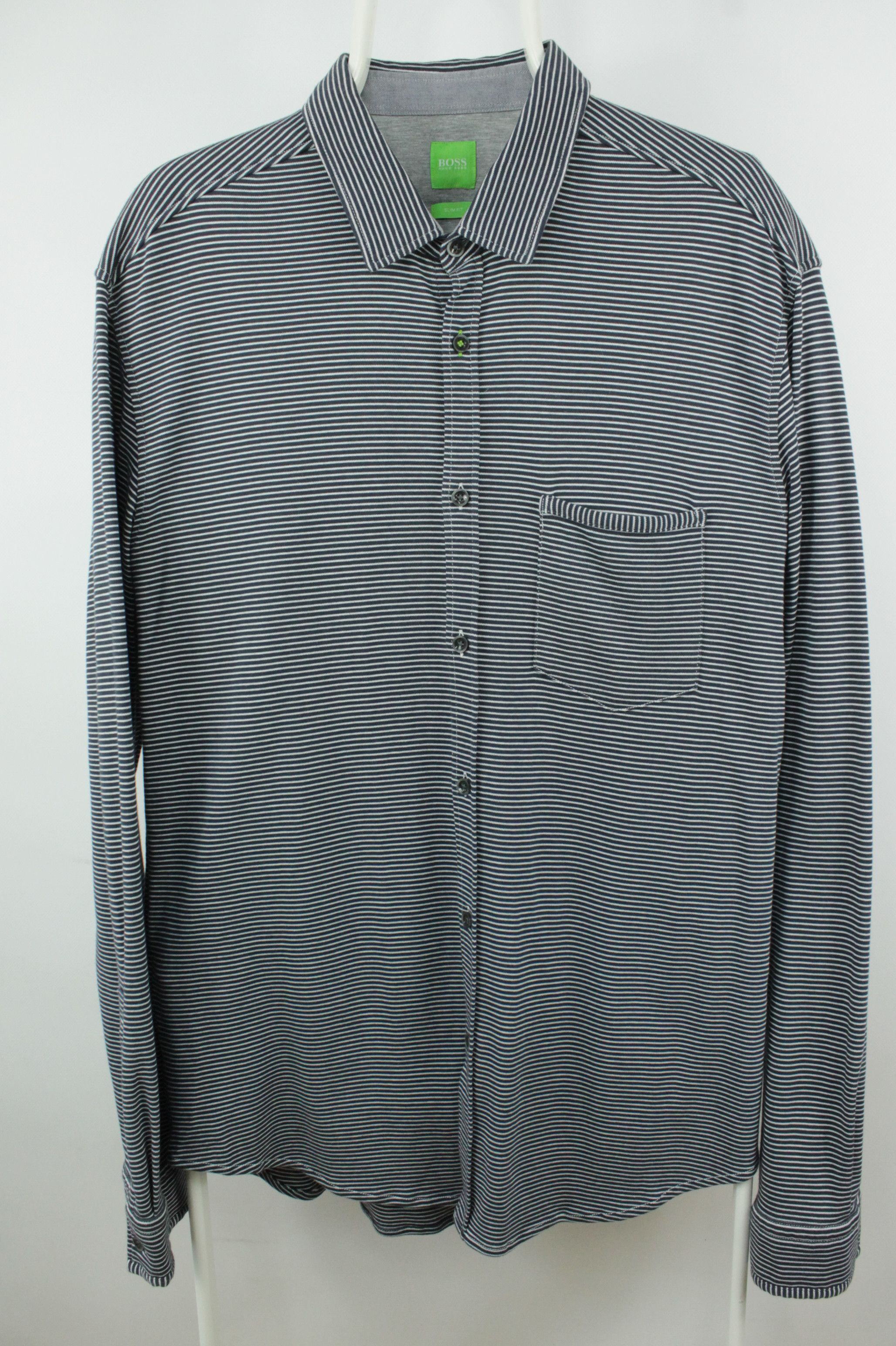 Designer × Hugo Boss Hugo Boss Gray Stripe Cotton Pique Slim Fit Casual Shirt Size US XL / EU 56 / 4 - 1 Thumbnail