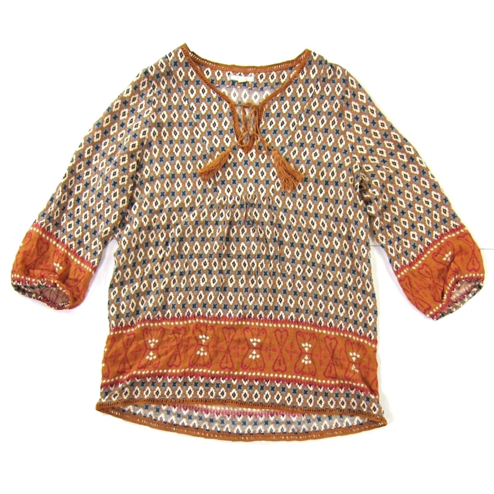 Vintage Pleione Blouse 3/4 Sleeve Tunic Peasant Floral Shirt Womens S Orange Blue Pink 100% Rayon Size S / US 4 / IT 40 - 2 Thumbnail