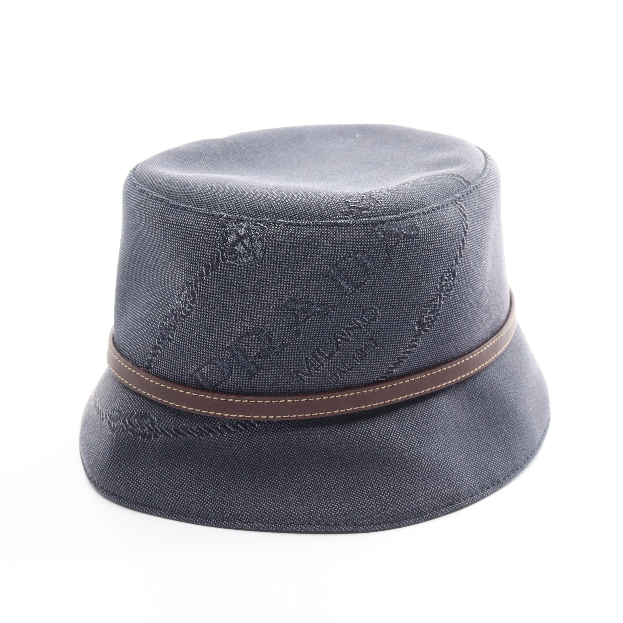 image of Prada Bucket Hat Logo Leather Navy Brown, Women's