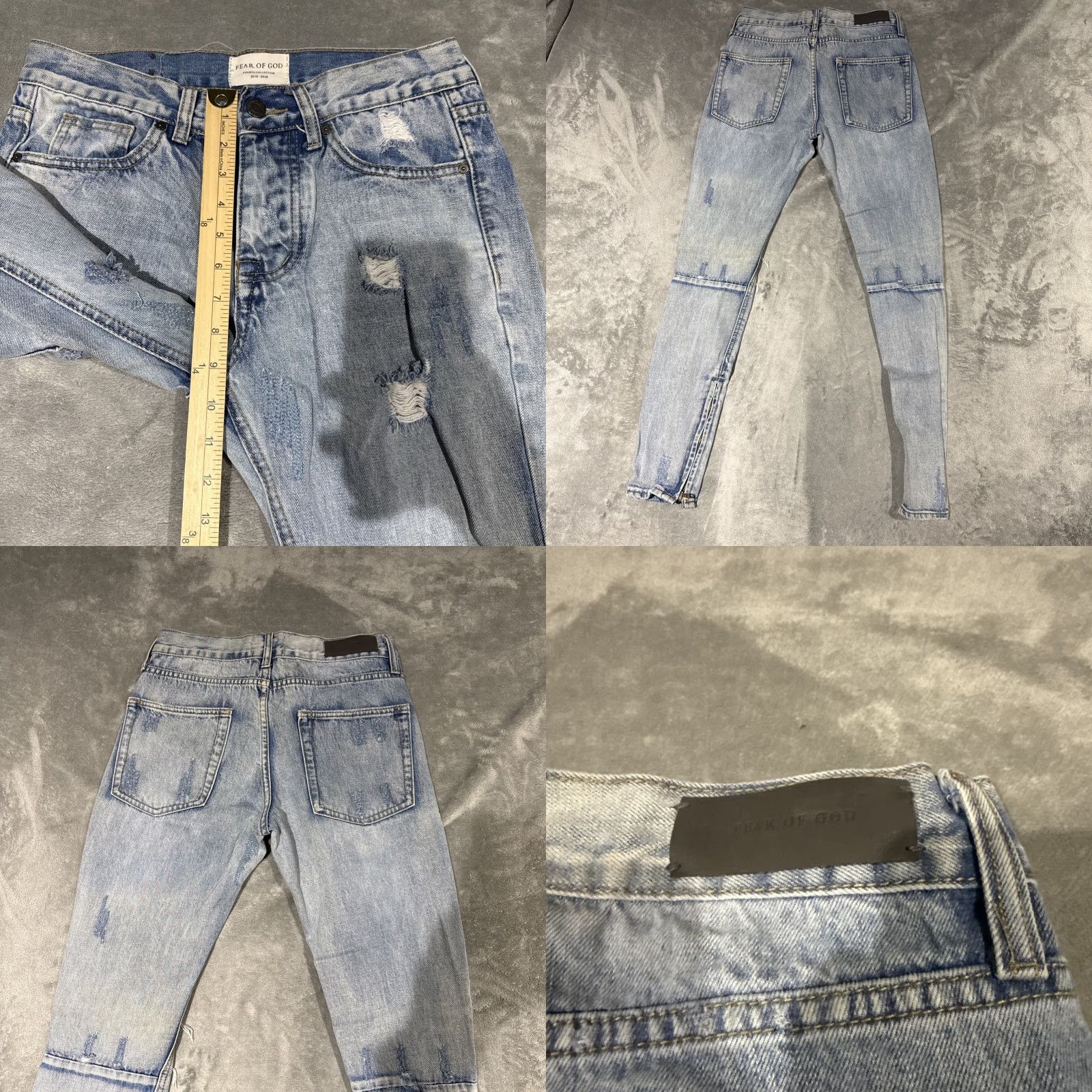 Fear of God Fear of God Jeans Mens 29 Fourth Collection 2015-2016 Distressed Denim Zip Ankle Blue Cotton Denim 90s Regular Skinny Inseam 32 Men Size US 29 - 8 Thumbnail