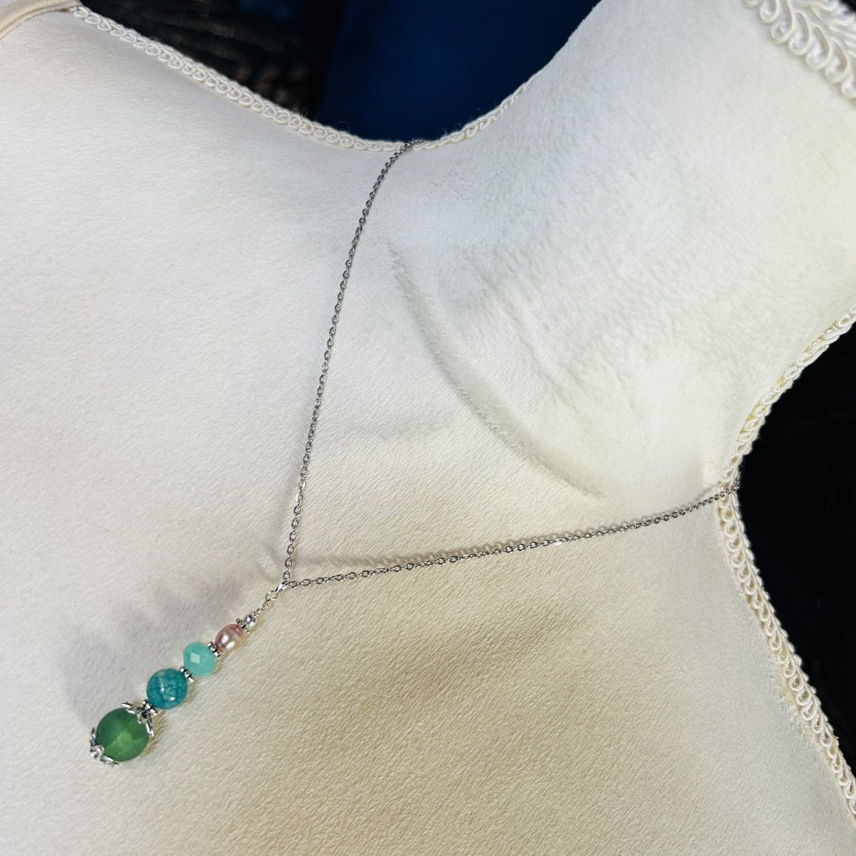 Handmade Handcrafted crackle glass dragon vein pearl drop necklace Size ONE SIZE - 2 Thumbnail