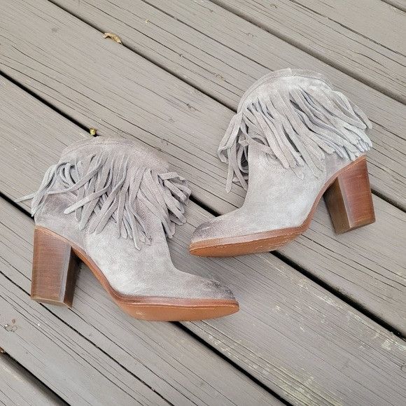 Frye Frye Ilana Grey Suede Burnished Toe Fringe Western Boho Cowg Size US 9 / IT 39 - 3 Thumbnail