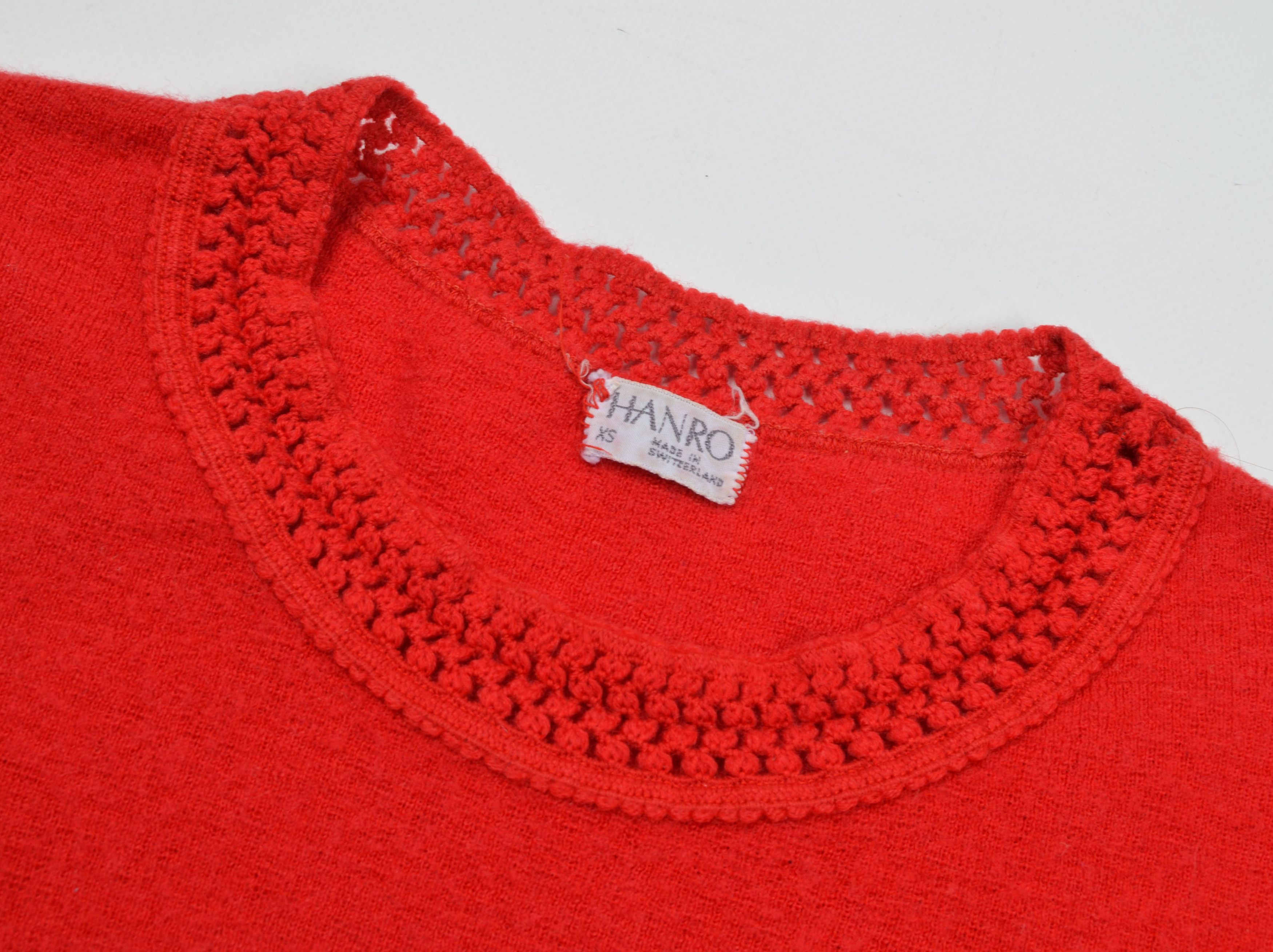 Hanro Vintage Hanro of Switzerland 80's Red Pure Wool Top T-shirt Size XS / US 0-2 / IT 36-38 - 7 Thumbnail