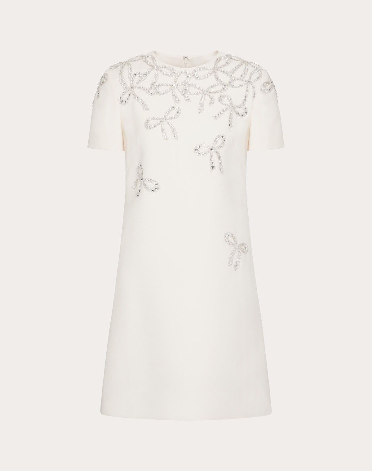 Valentino o1s1wg110525 Embroidered Crepe Couture Short Dress in White Size L / US 10 / IT 46 - 1 Thumbnail