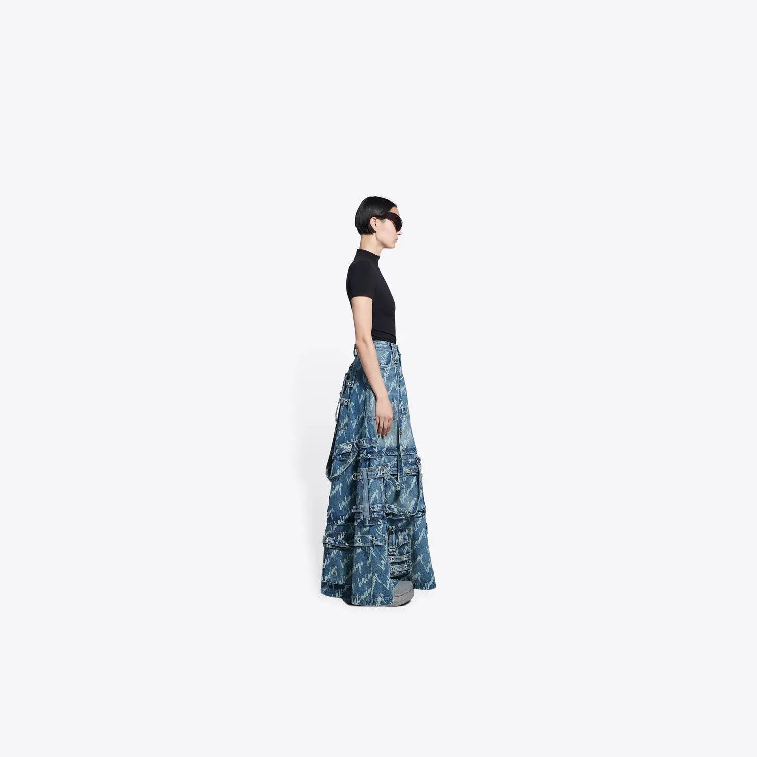 Balenciaga o1in1g0425 Allover Logo Maxi Raver Skirt in Blue Size 25" / US 0 / IT 36 - 2 Thumbnail