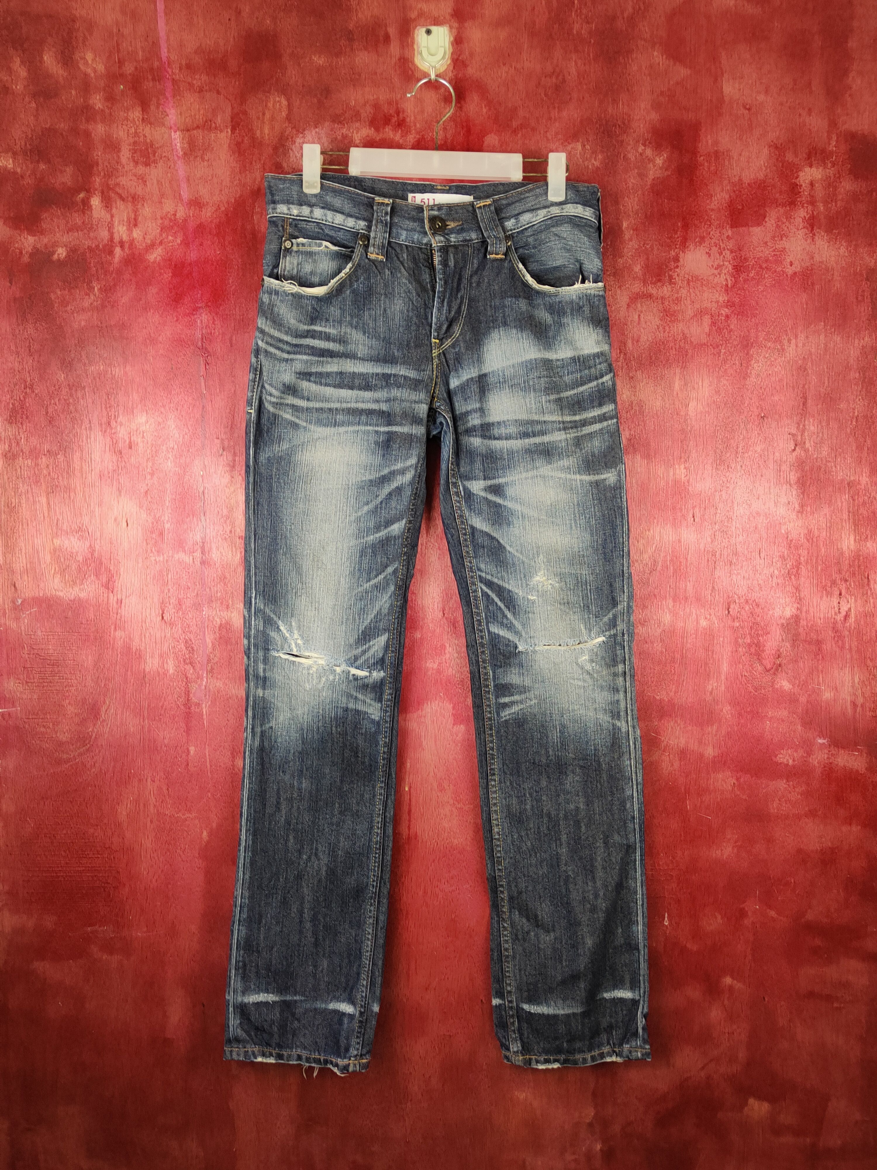 Levi's 511 Levi's Dark Blue Distressed ripped vintage Denim #S1534 Size US 30 / EU 46 - 1 Thumbnail