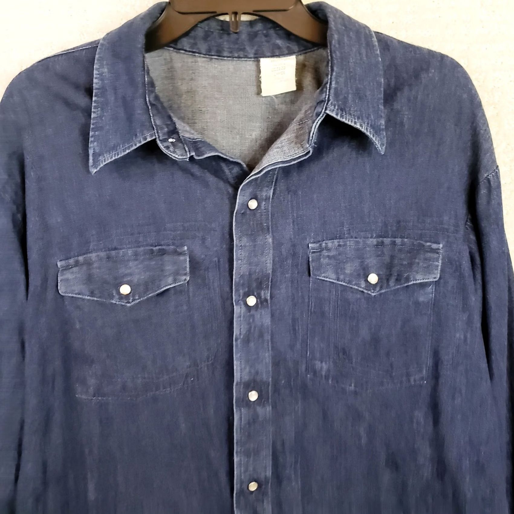 Denime Blue Denim Pearl Snap Shirt L Long Sleeve Pocket Work Casual Farm Cowboy Men's Size US L / EU 52-54 / 3 - 2 Thumbnail