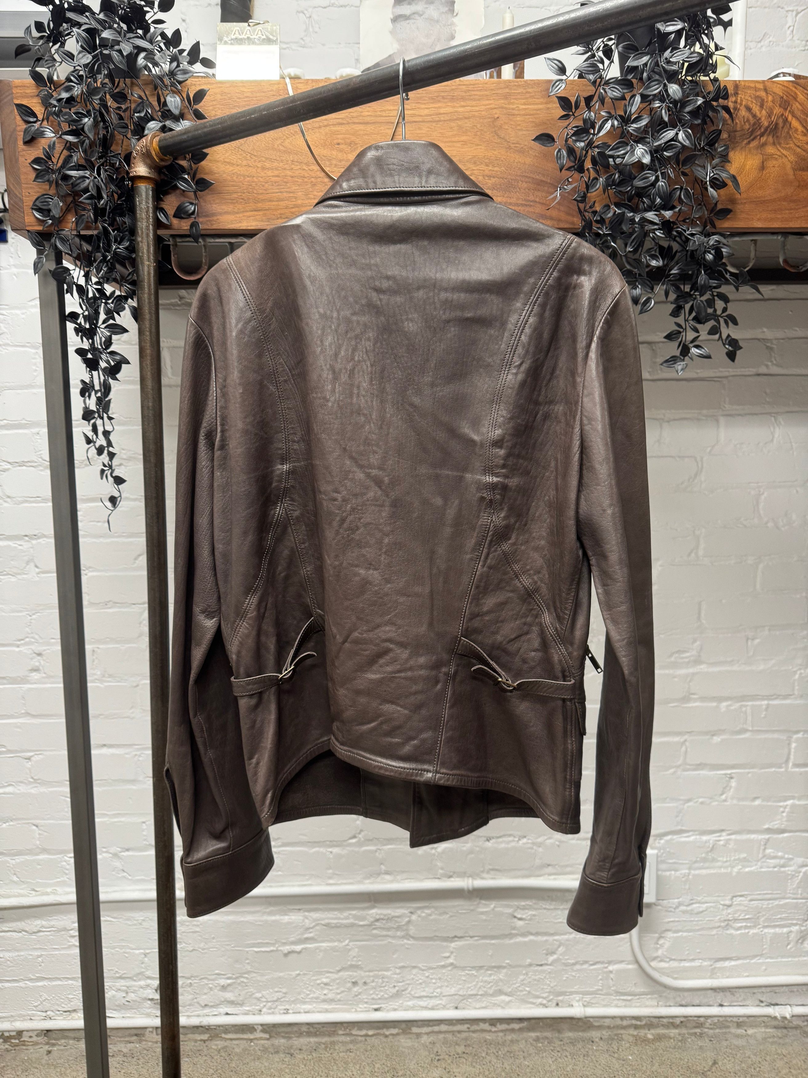 Gucci Gucci Lambskin Leather Brown ‘Pointe Collar’ Biker Jacket Size US S / EU 44-46 / 1 - 3 Thumbnail