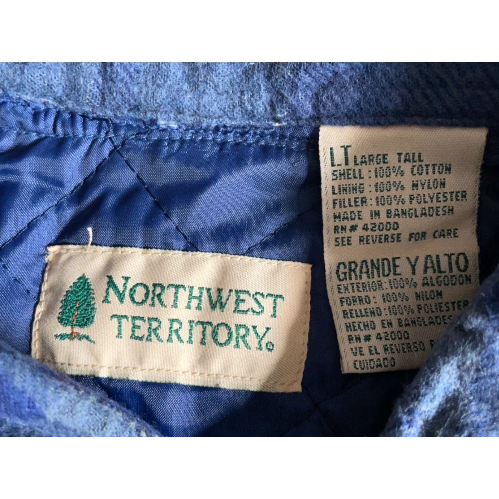 All Blues VINTAGE Northwest Territory Shirt Jacket Mens Large Tall Blue Plaid Quilted Lined Flannel Workwear Shirt Jacket Size US L / EU 52-54 / 3 - 3 Thumbnail