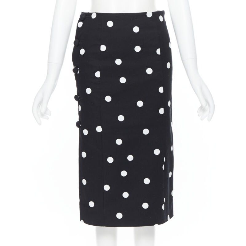 MONSE MONSE black white polka dot stif cotton button side pencil skirt US0 26" Size 25" / US 0 / IT 36 - 1 Thumbnail