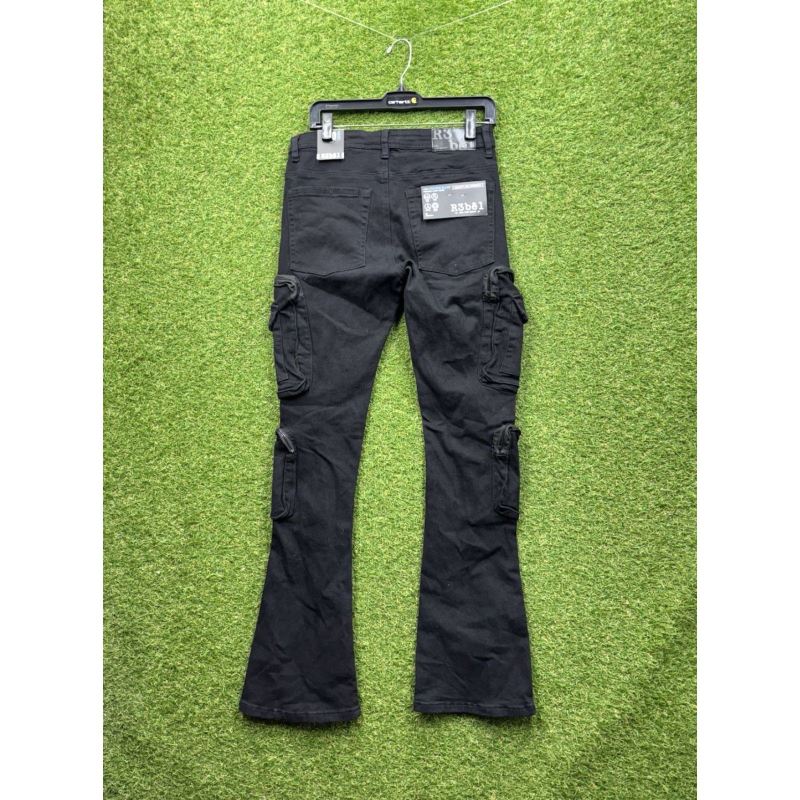 Vintage Rebel Vengeance Jeans Mens 30x33 Flared Denim 3D Skull Patchwork Frayed Black NWT Shirts? Size US 30 / EU 46 - 2 Thumbnail