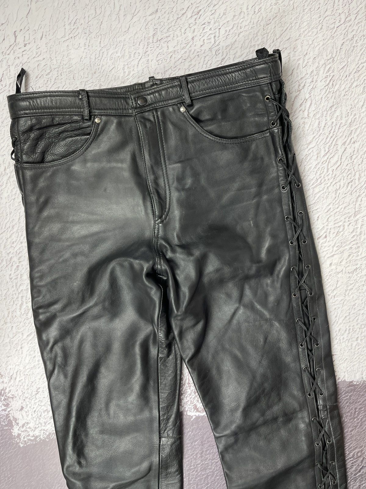 Leather Vintage Genuine Leather black motorcycle pants Versace style Size US 34 / EU 50 - 12 Thumbnail