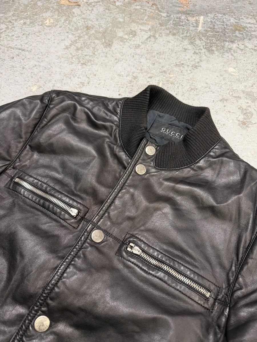 Gucci 2000s Gucci Buttoned Black Biker Leather Jacket Size US M / EU 48-50 / 2 - 9 Thumbnail