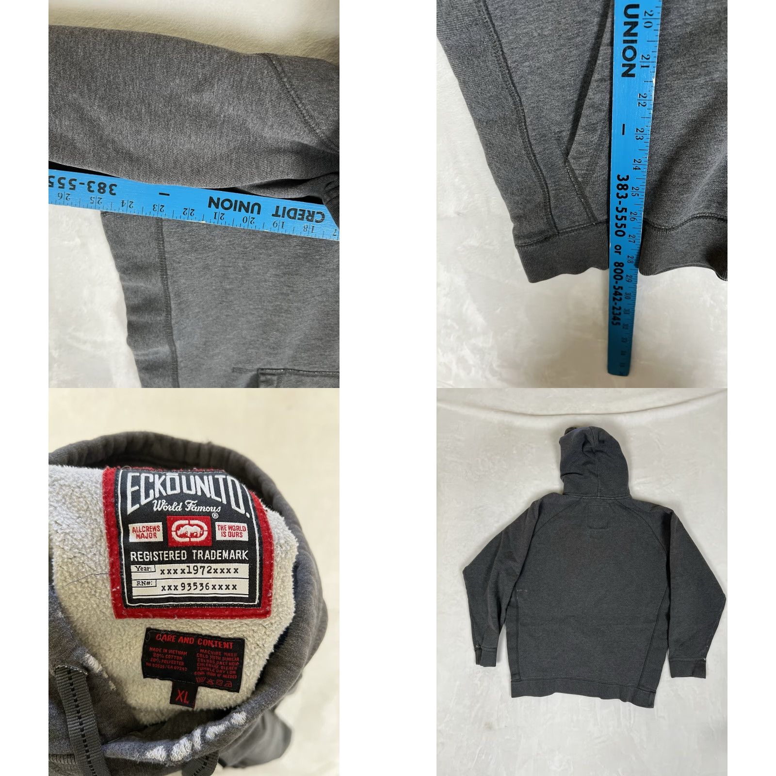 Logo 7 VINTAGE Ecko Unltd Hoodie Sweatshirt Gray OG Fleece Logo Y2K Hip Hop Pullover Hooded Pockets 90s Mens XL Size US XL / EU 56 / 4 - 8 Thumbnail