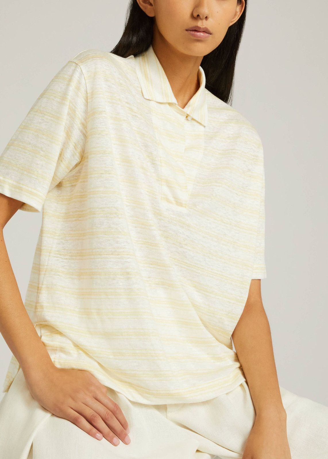 Loro Piana o1srvl11e1224 Open Neck Polo Shirt in White & Yellow Size M / US 6-8 / IT 42-44 - 2 Thumbnail