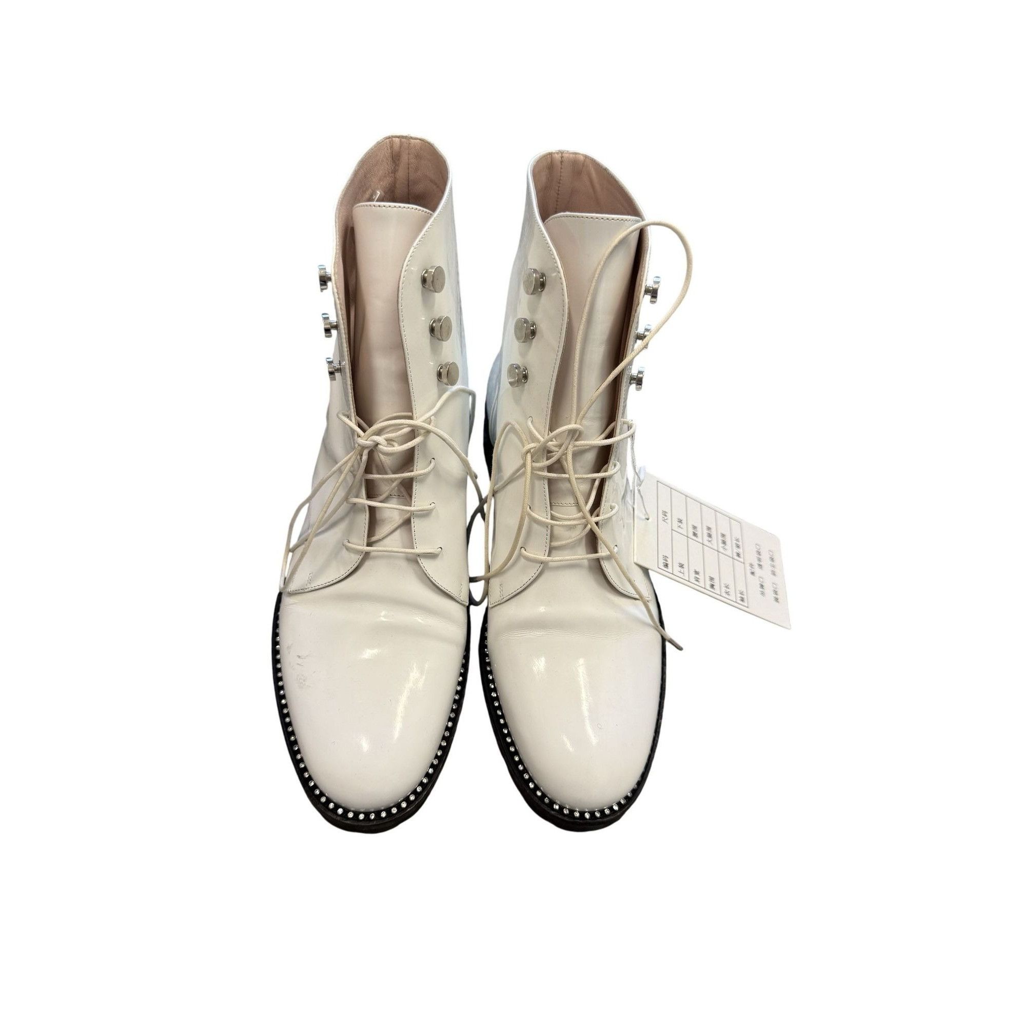 Dior Christian Dior White Leather Lace-Up Ankle Boots With Studde Size US 8 / IT 38 - 1 Thumbnail
