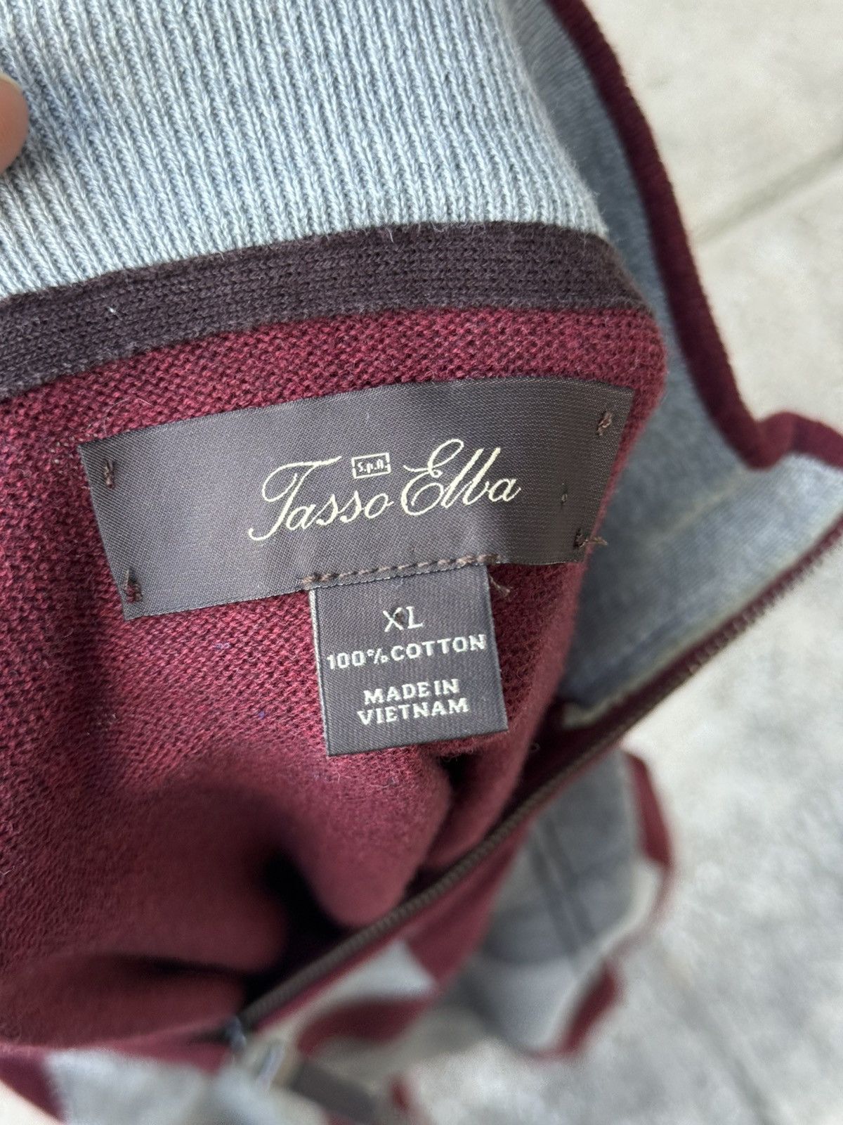 Tasso Elba Maroon Symmetrical Argyle Cotton Quarter Zip Sweater Size US XL / EU 56 / 4 - 5 Thumbnail