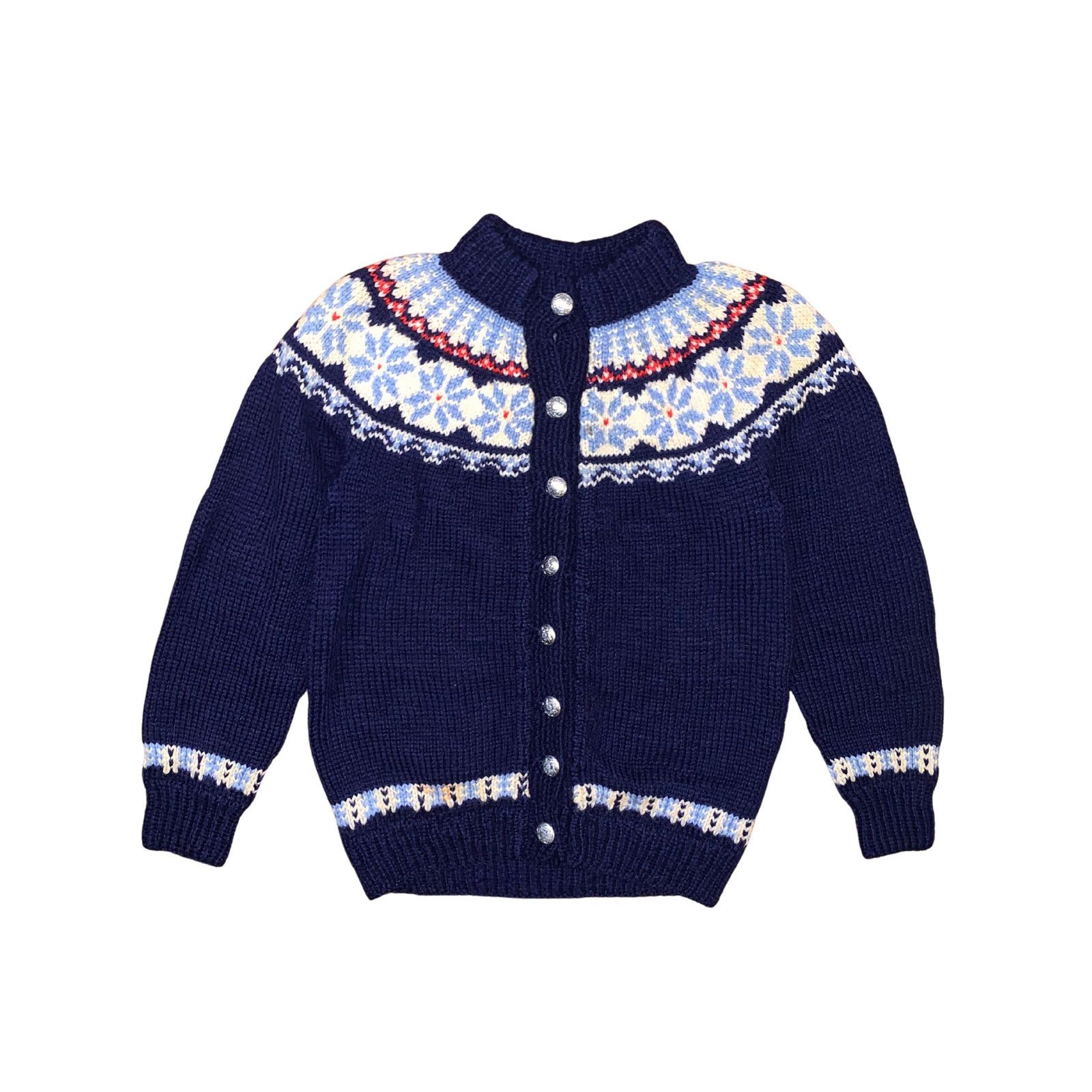 Other × Vintage Vintage Nordic Fair Isle Wool Cardigan Navy Yoke Sweater S Size S / US 4 / IT 40 - 1 Thumbnail