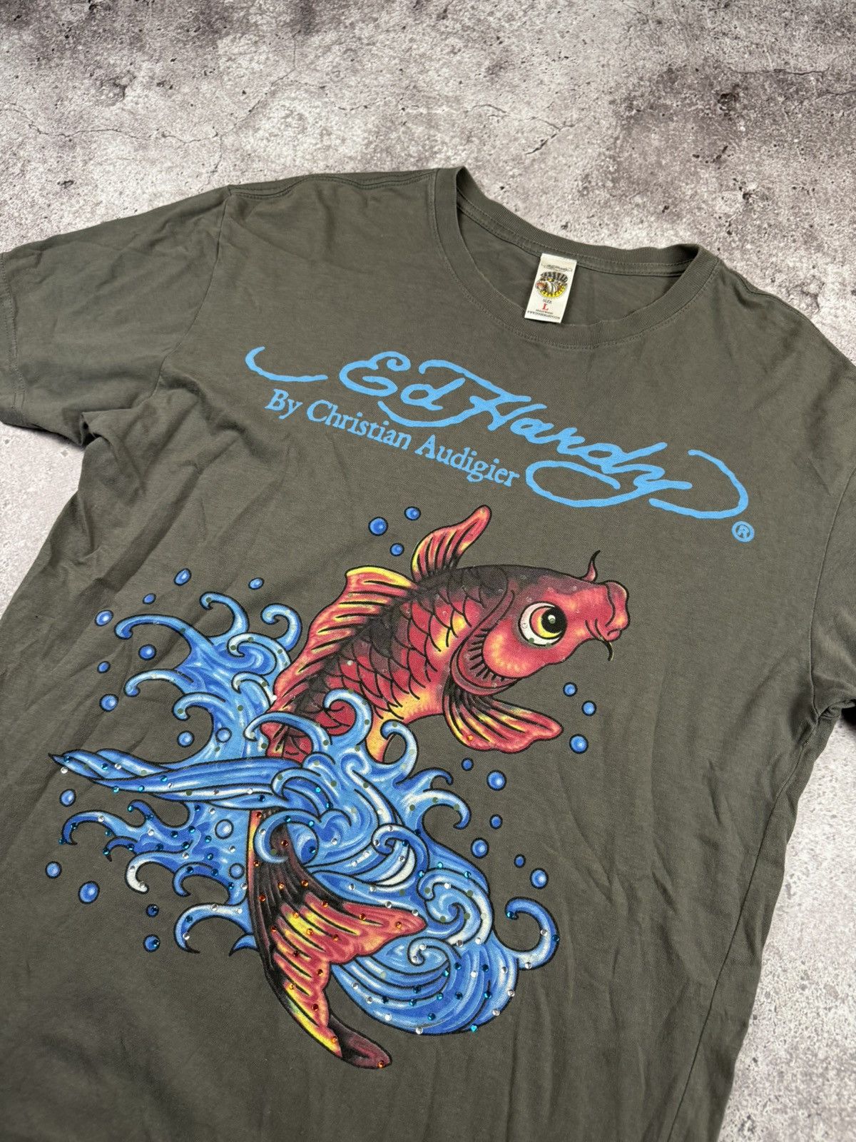 Ed Hardy Vintage Ed Hardy Japanese Fish Rhinestones Y2K T-Shirt Size L / US 10 / IT 46 - 2 Thumbnail