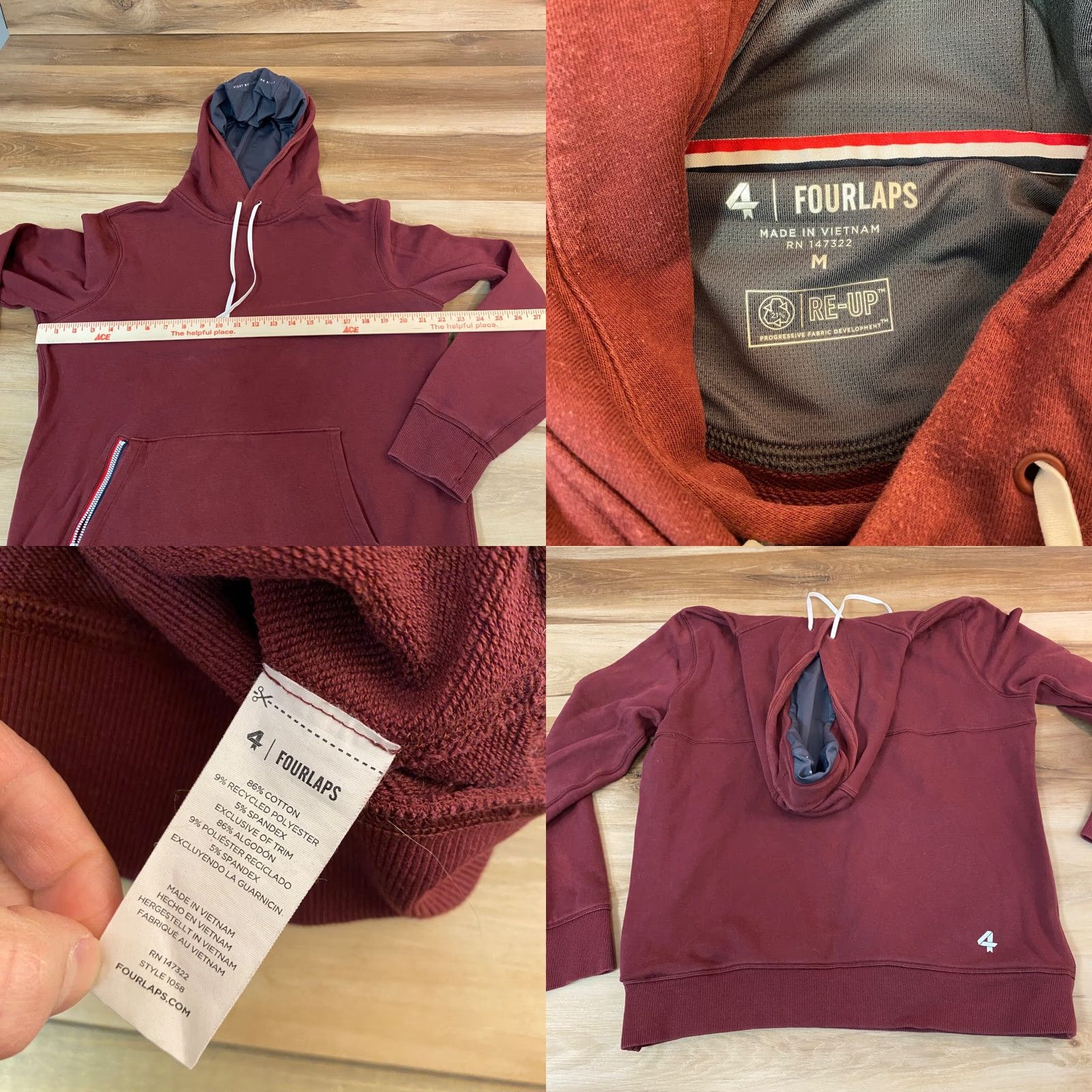 Vintage FourLaps Hoodie Men M Burgundy Rush Full Zip Pullover Sweatshirt Size US M / EU 48-50 / 2 - 8 Thumbnail