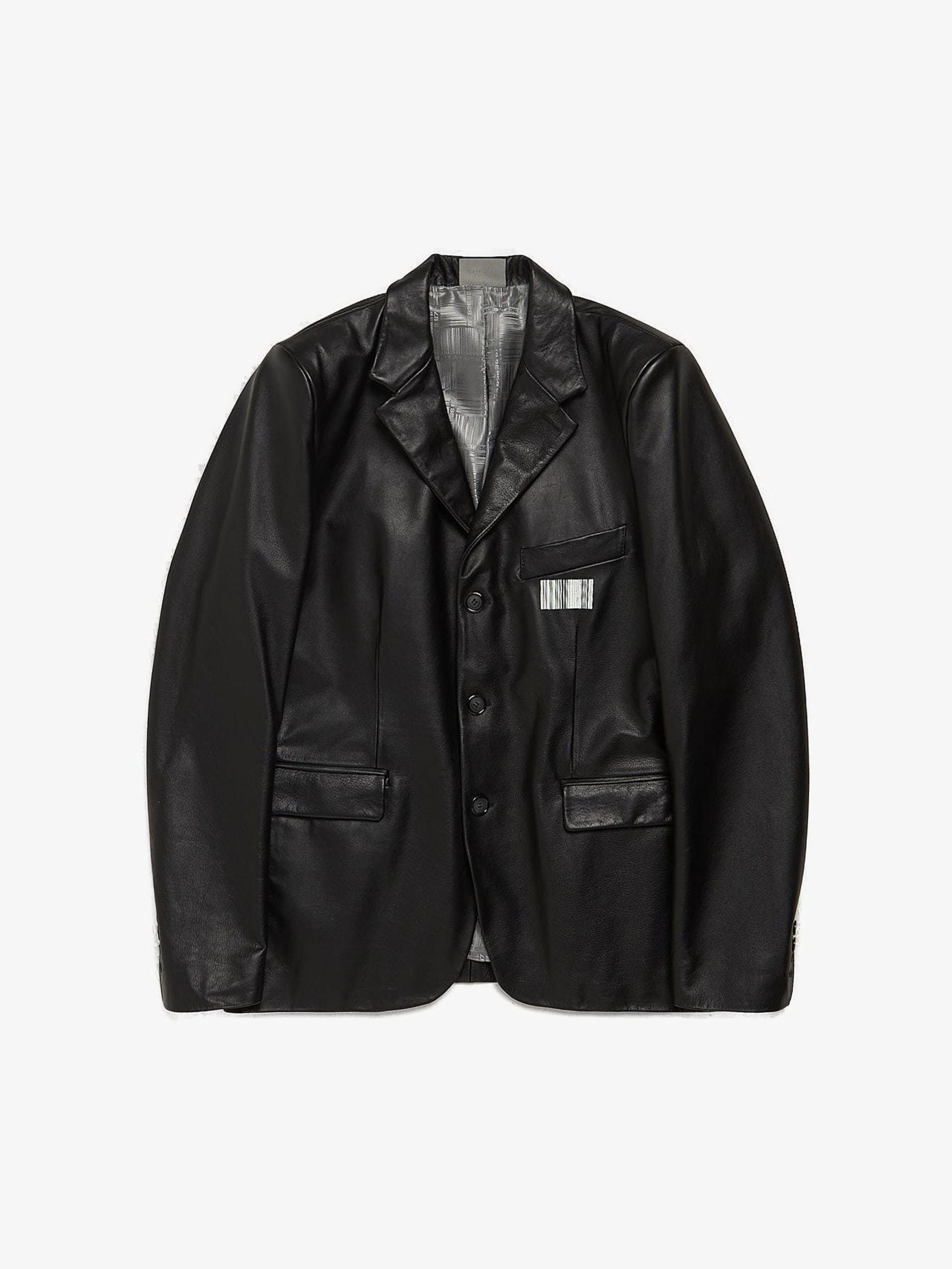 VTMNTS Black Bar Code Printed Leather Blazer Jacket Size US XL / EU 56 / 4 - 1 Thumbnail