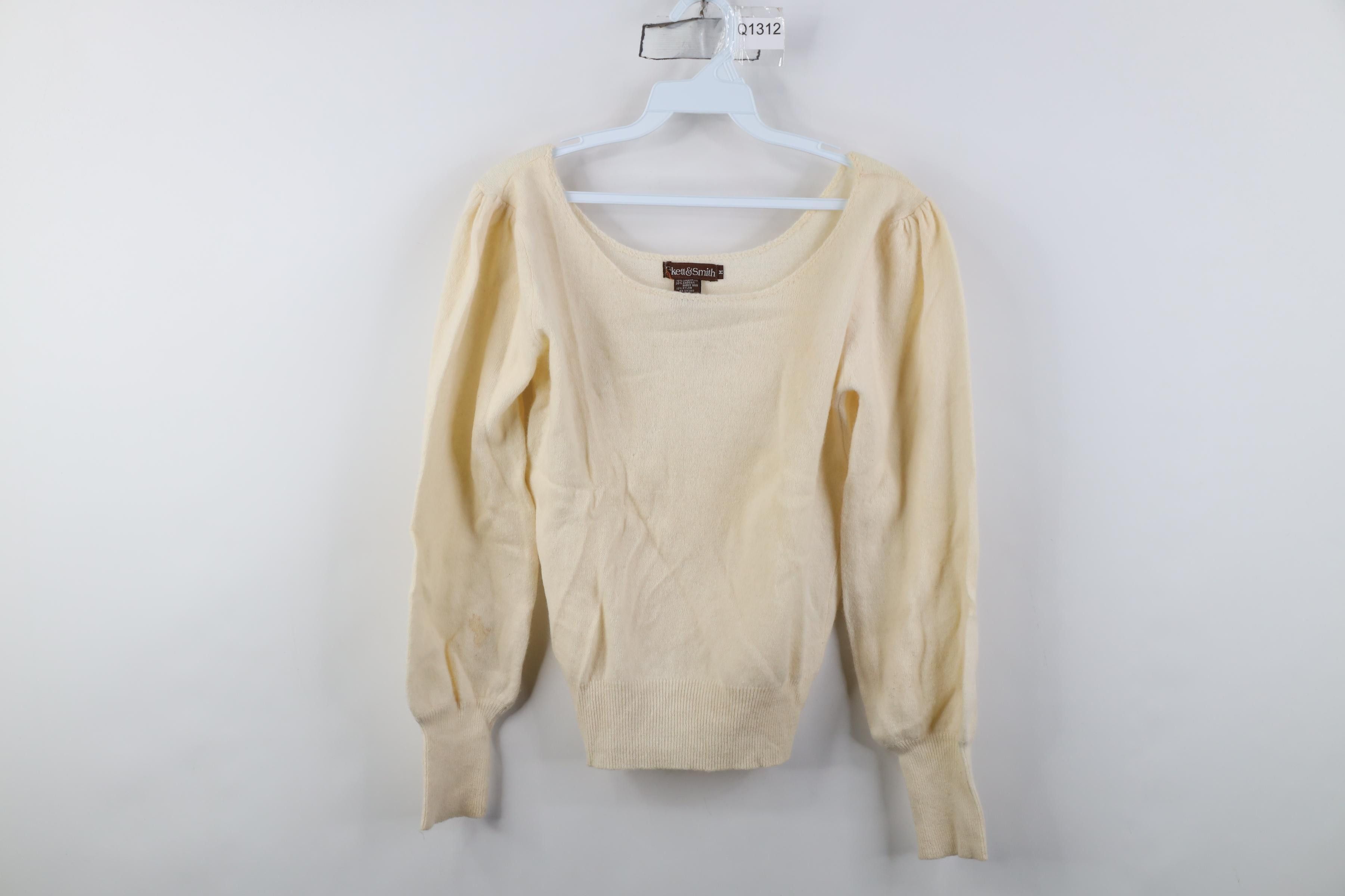 Vintage Vintage 80s 90s Lambswool Knit Off Shoulder Sweater Beige Size M / US 6-8 / IT 42-44 - 1 Thumbnail
