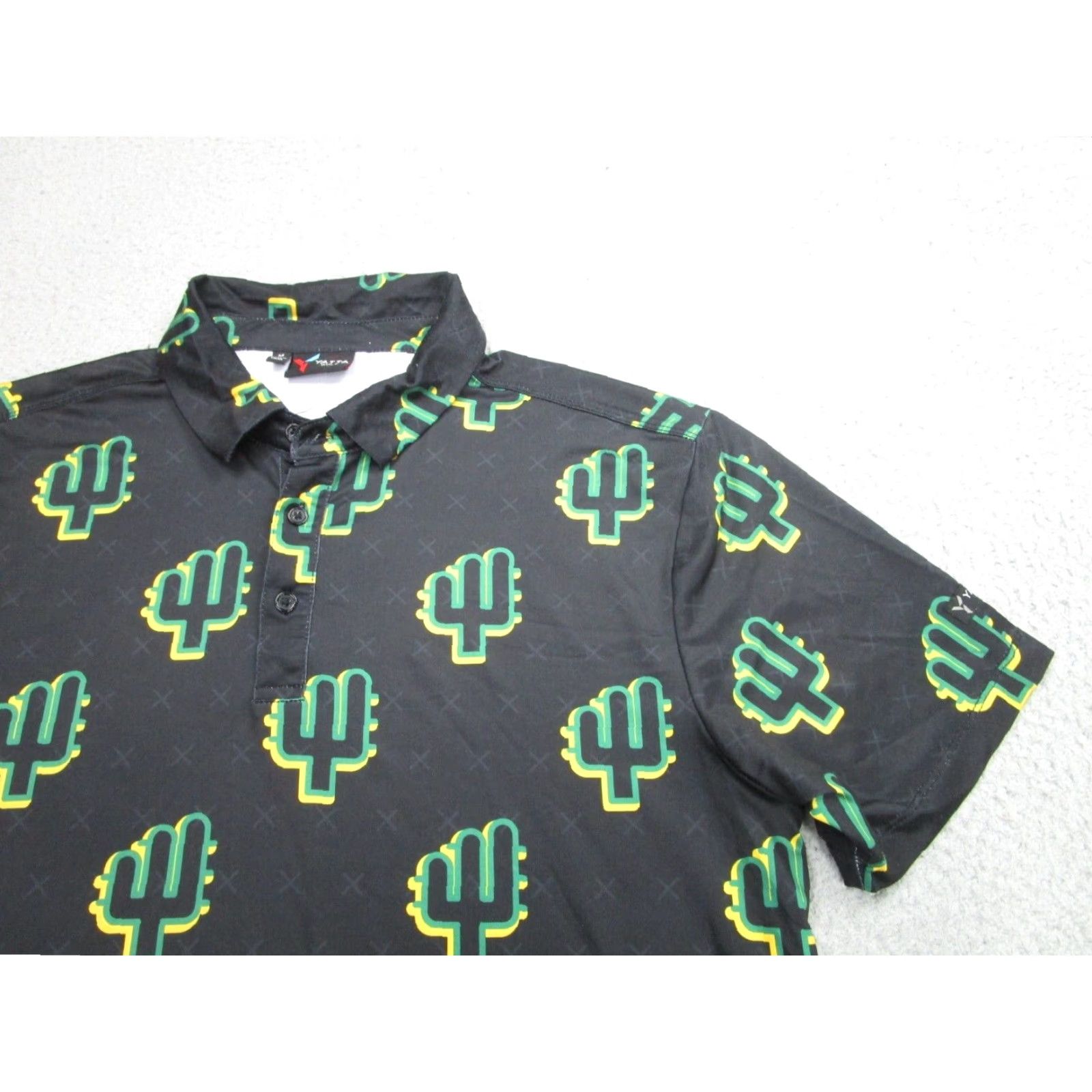 Vintage Yatta Golf Polo Shirt Men M Black Green Cactus All Over Performance Active Golf Size US M / EU 48-50 / 2 - 2 Thumbnail