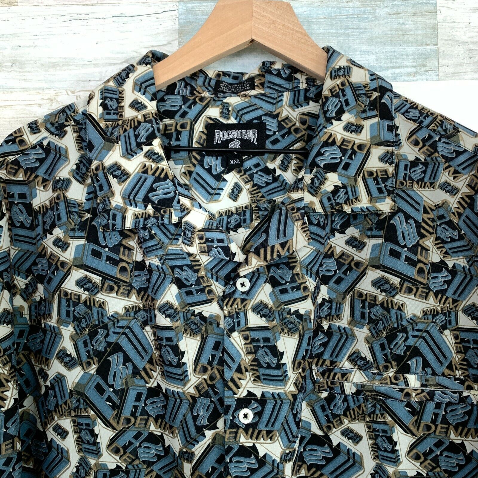 Rocawear Rocawear Denim All Over Print Spell Out Shirt 90s Mens XXL Size US XXL / EU 58 / 5 - 2 Thumbnail