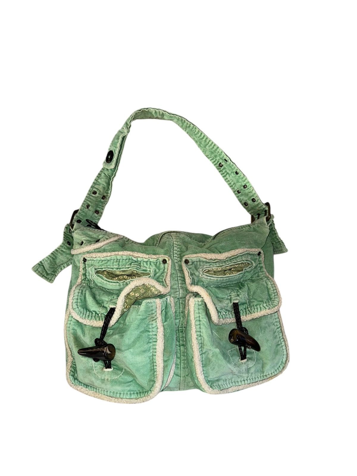 Gap × Vintage Y2K GAP Vintage Velvet Messenger Bag Green Handbag Size ONE SIZE - 2 Thumbnail