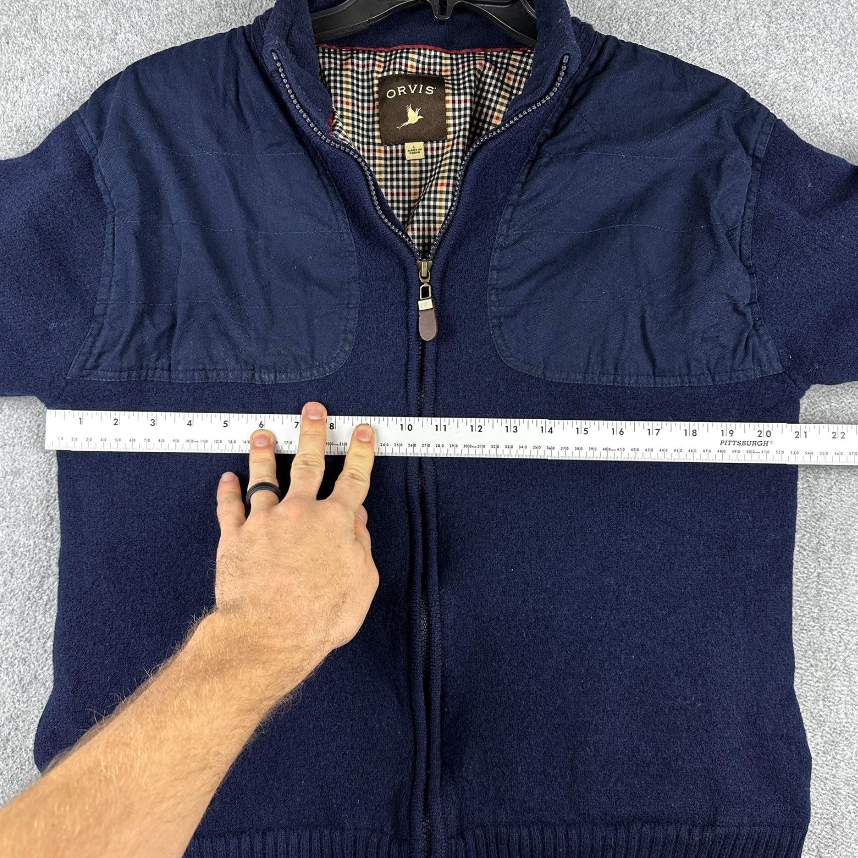 Orvis Orvis Sweater Jacket Mens Medium Navy Wool Full Zip Plaid Lined Shooting Patch Size US XL / EU 56 / 4 - 3 Thumbnail