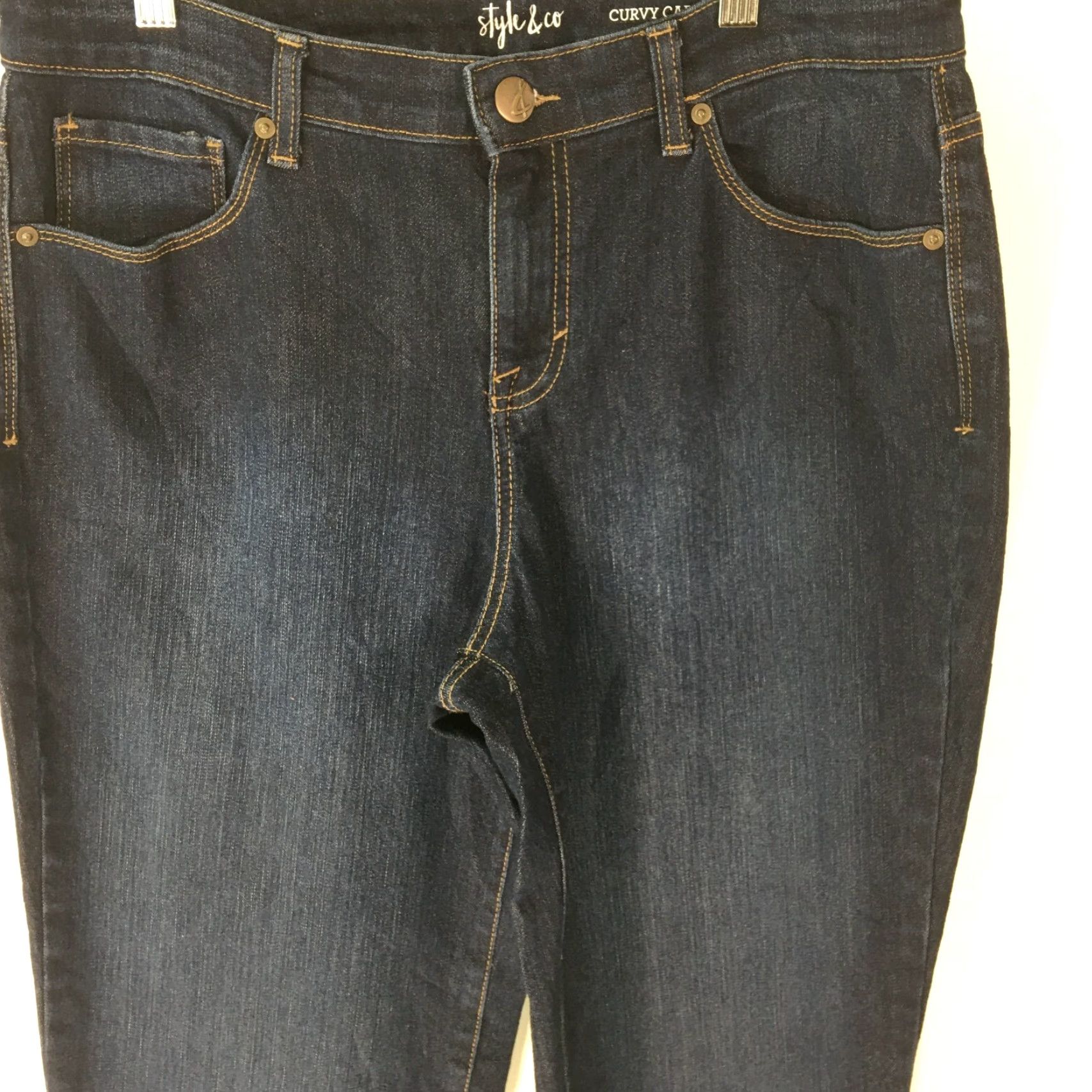 Vintage Style&co. Women Capri Jeans Denim Blue 10 Straight Leg 31in Inseam 5-Pocket Zipper Button High Rise 42in Waist Medium Wash Stretch Size 32" / US 10 / IT 46 - 2 Thumbnail