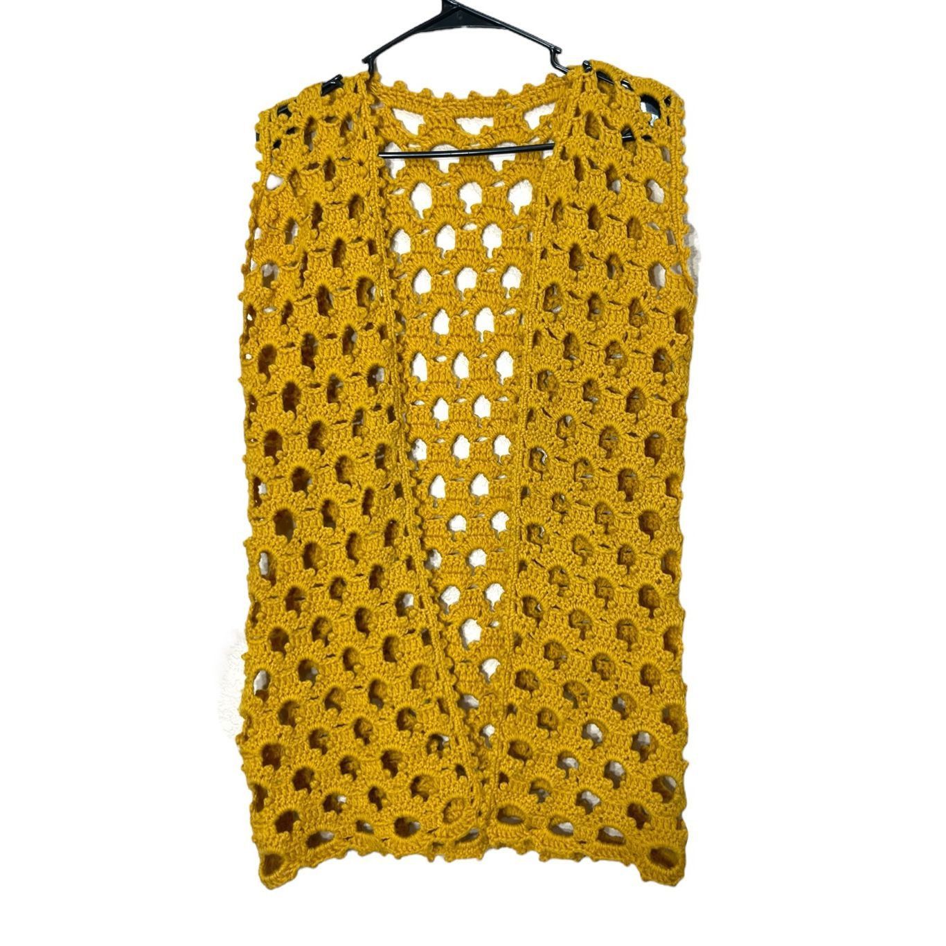 Other Vintage Handmade Crochet Vest Cardigan Mustard Yellow Size Size L / US 10 / IT 46 - 1 Thumbnail