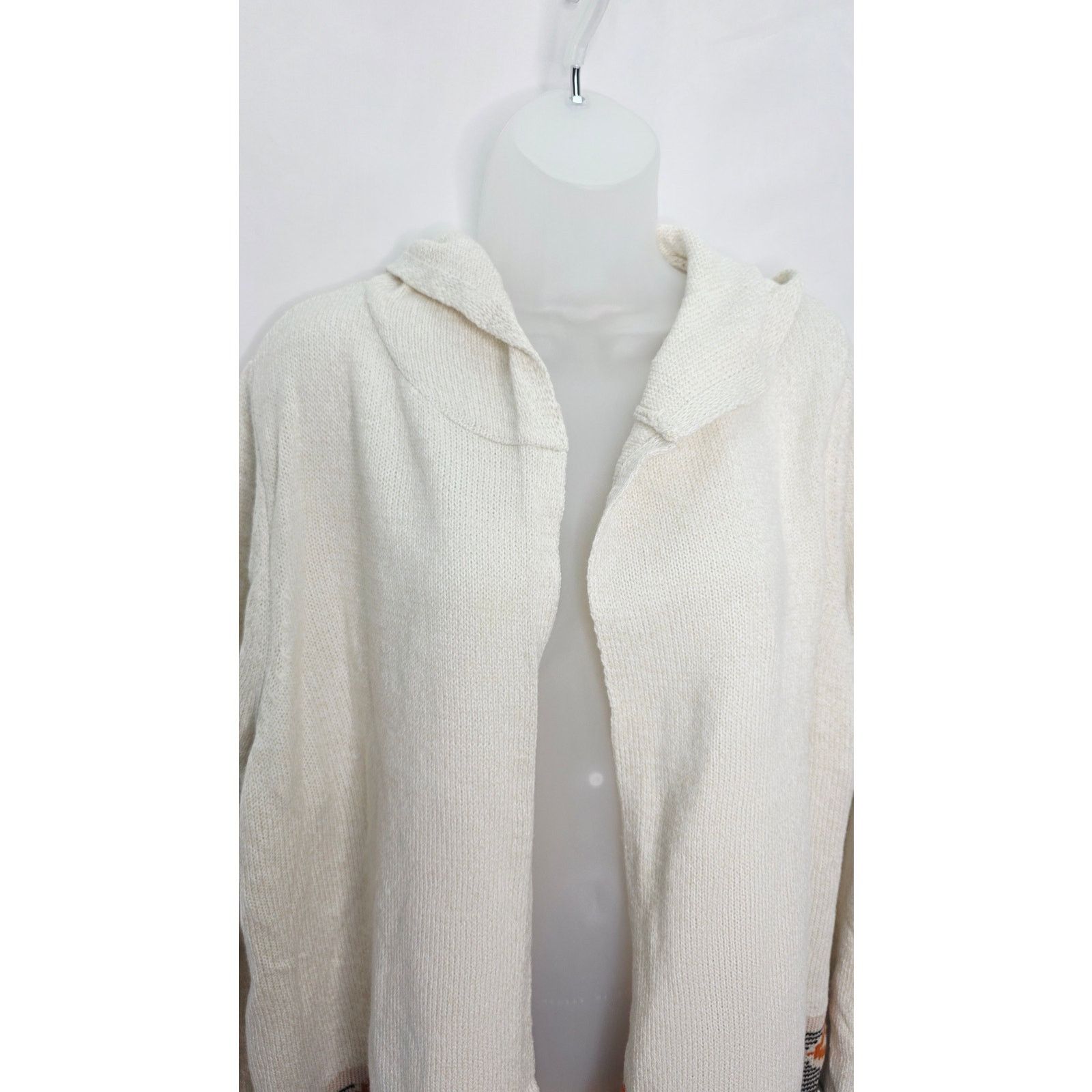 Other Cream Color Aztec Design Open Front Hooded Long Sweater Size XL / US 12-14 / IT 48-50 - 6 Thumbnail