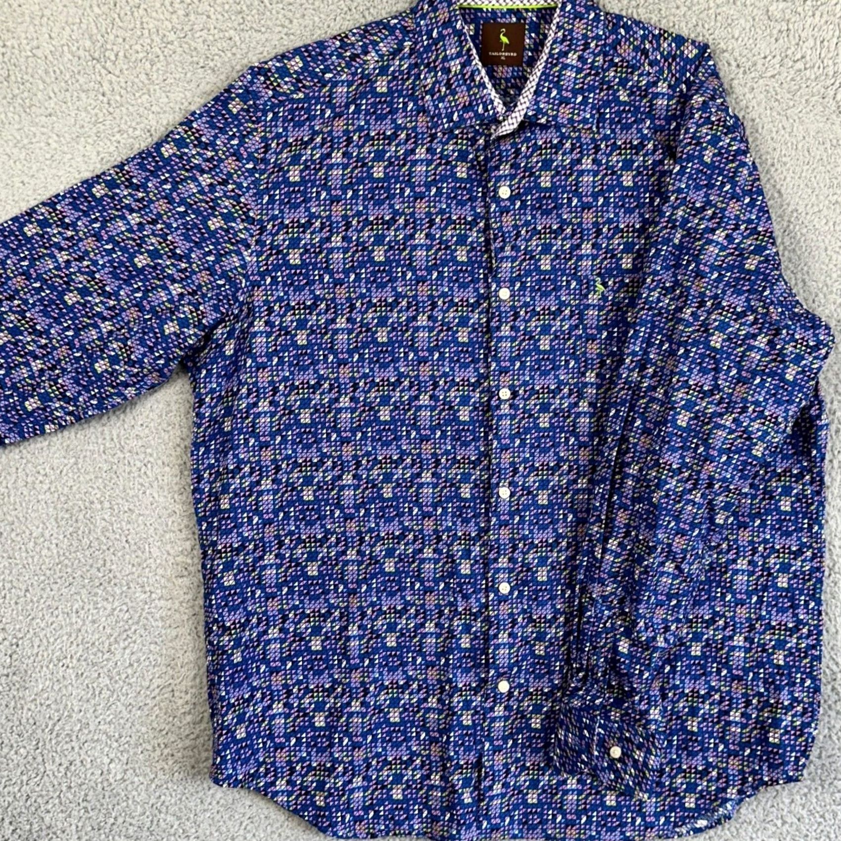 Tailorbyrd TAILORBYRD Shirt Button Up Mens XL Blue Geometric Long Sleeve Casual Logo Shirt Size US XL / EU 56 / 4 - 2 Thumbnail