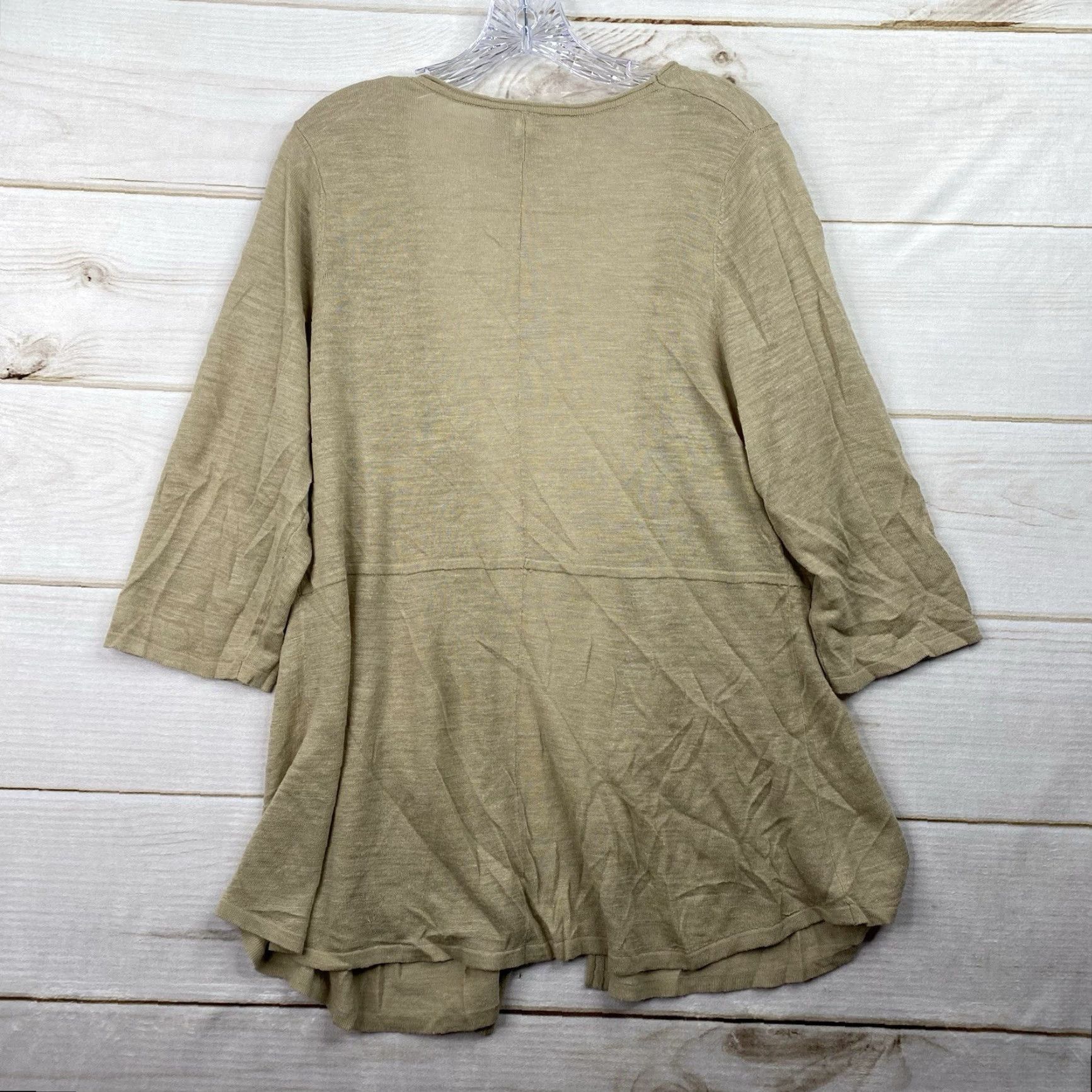 Vintage Catherines Cardigan Open 0X Tan Linen Blend Topper Lightweight 3/4 Sleeve Knit Casual Bohemian V-Neck Relaxed Plus Jacket Womens Size XL / US 12-14 / IT 48-50 - 7 Thumbnail