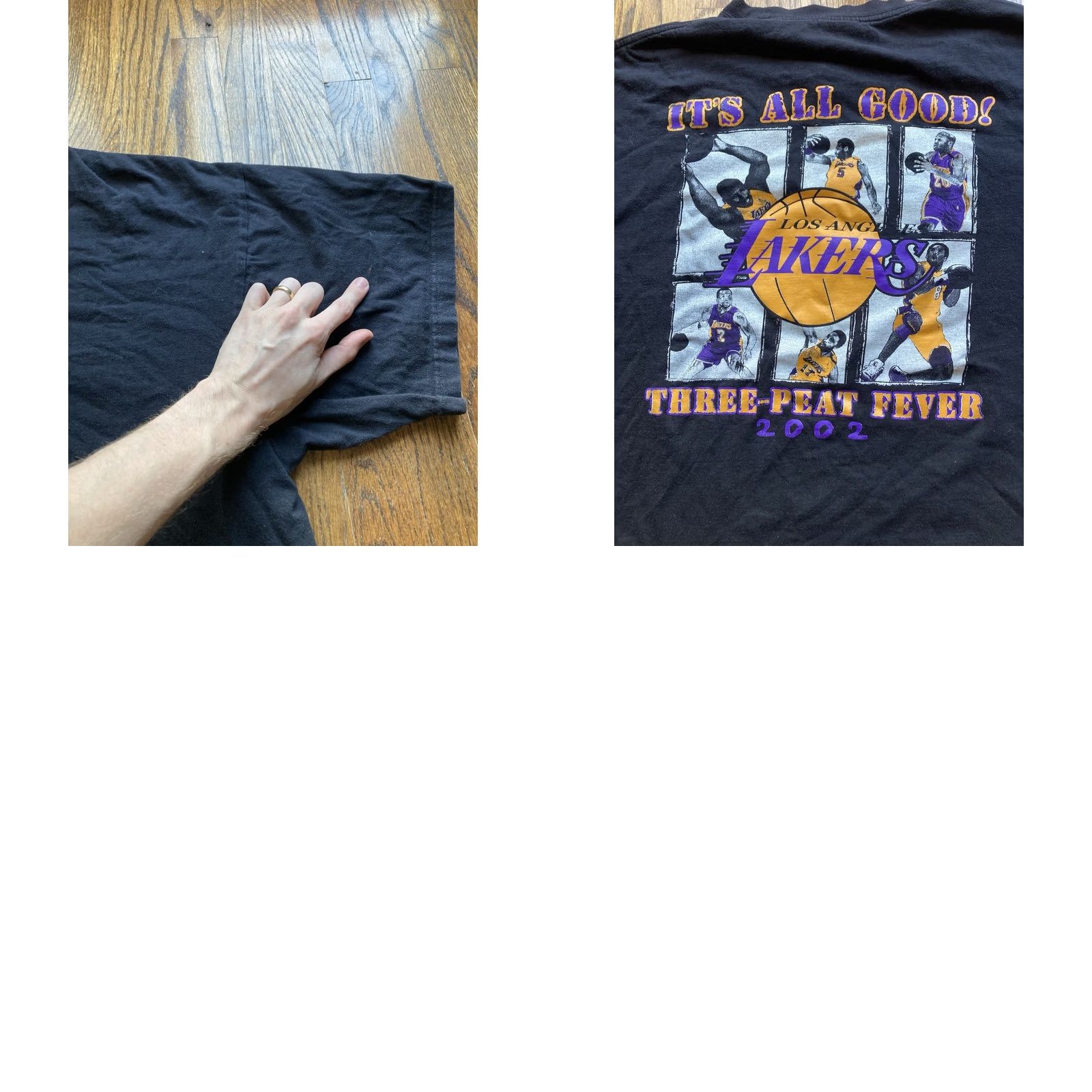 NBA VINTAGE BNK LA Lakers T Shirt 2XL Black 2002 3-Peat Championship Kobe Shaq Double-Sided Mens Sports USA Boys Girls Size US XXL / EU 58 / 5 - 8 Thumbnail