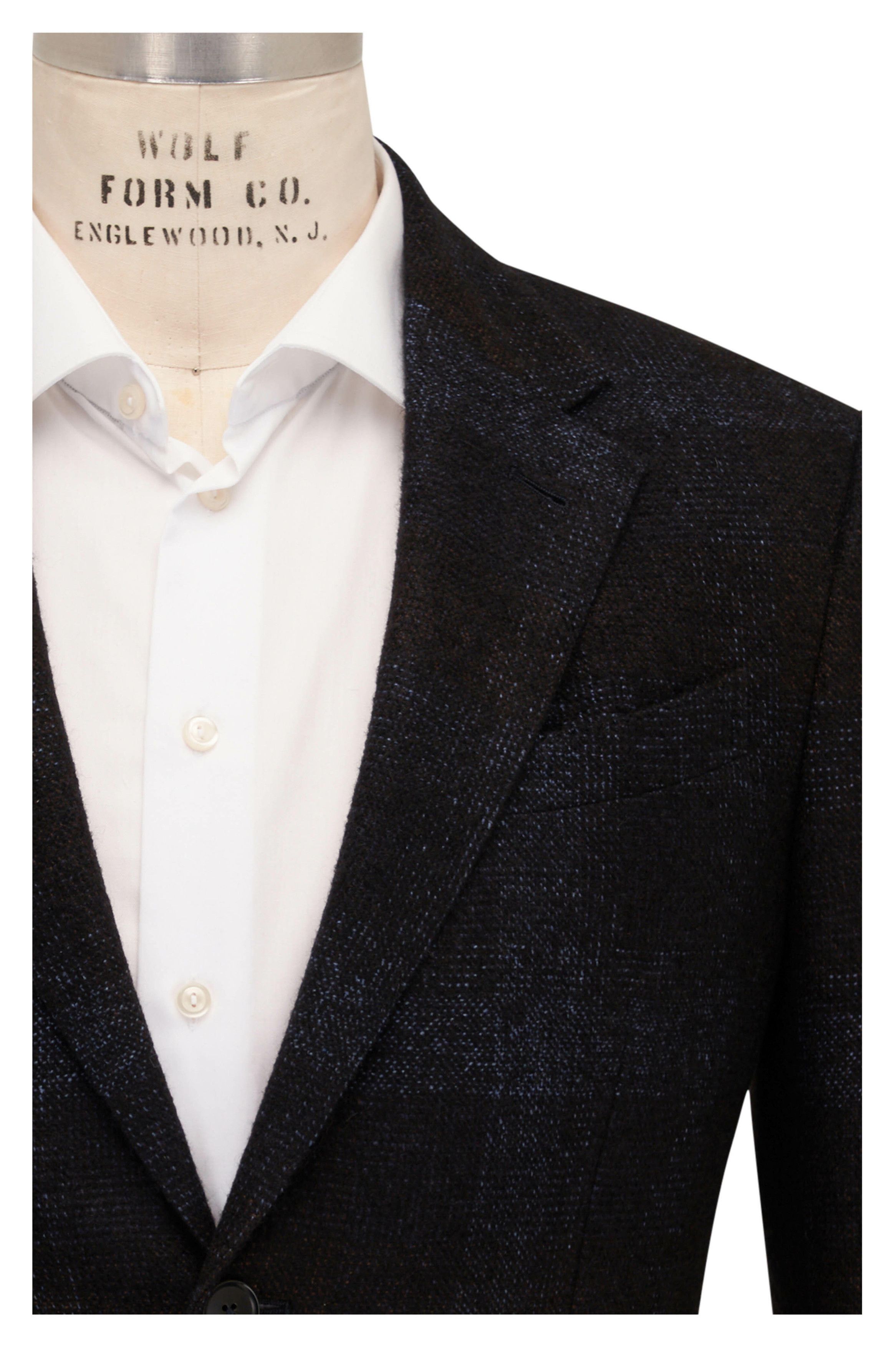 Z Zegna o1mtch0225 Tonal Plaid Sportcoat in Chocolate/Blue Size US XL / EU 56 / 4 - 2 Thumbnail