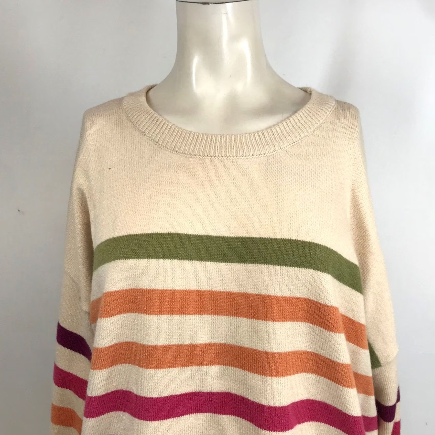 Vintage STACCATO Cream Multi Stripe Crew Neck Long Sleeve Sweater XL Size XL / US 12-14 / IT 48-50 - 2 Thumbnail