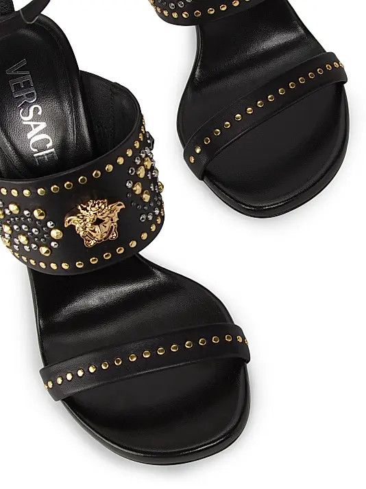 Versace os11x0326 Medusa Head Embellished-Leather Sandals in Black Size US 7.5 / IT 37.5 - 5 Thumbnail