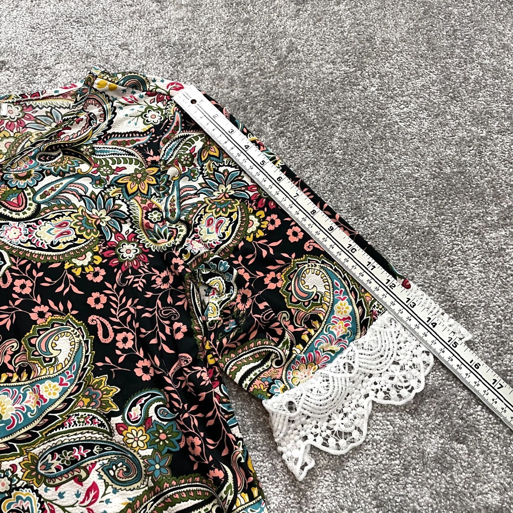 Vintage Unbranded Blouse Shirt Womens 2XL Paisley Floral 3/4 Sleeve Lace Cuff V Neck Top Size XXL / US 16-18 / IT 52-54 - 4 Thumbnail