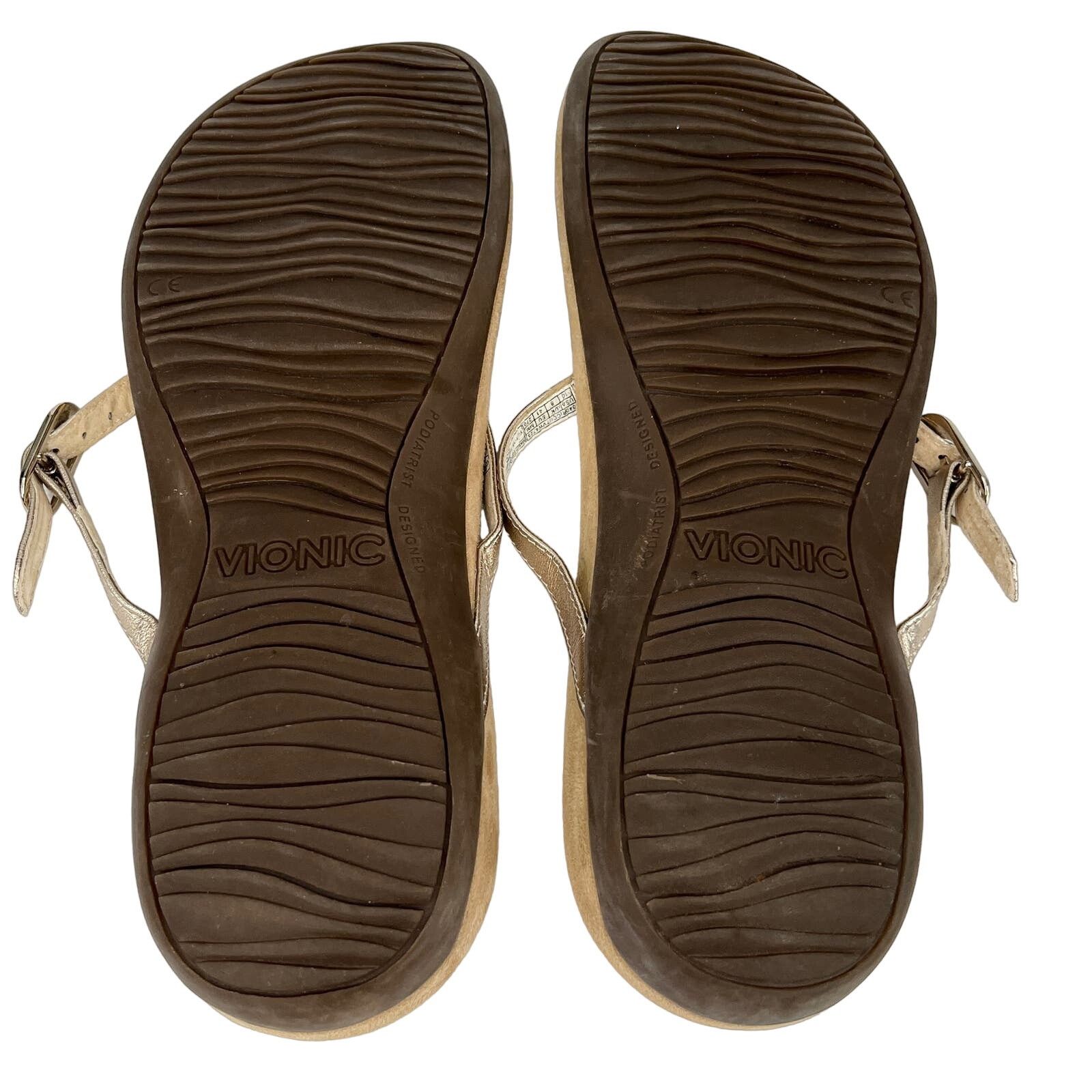 Vionic Vionic Ricci Orthotic Leather Thong Sandals 10 Gold Size US 10 / IT 40 - 7 Thumbnail