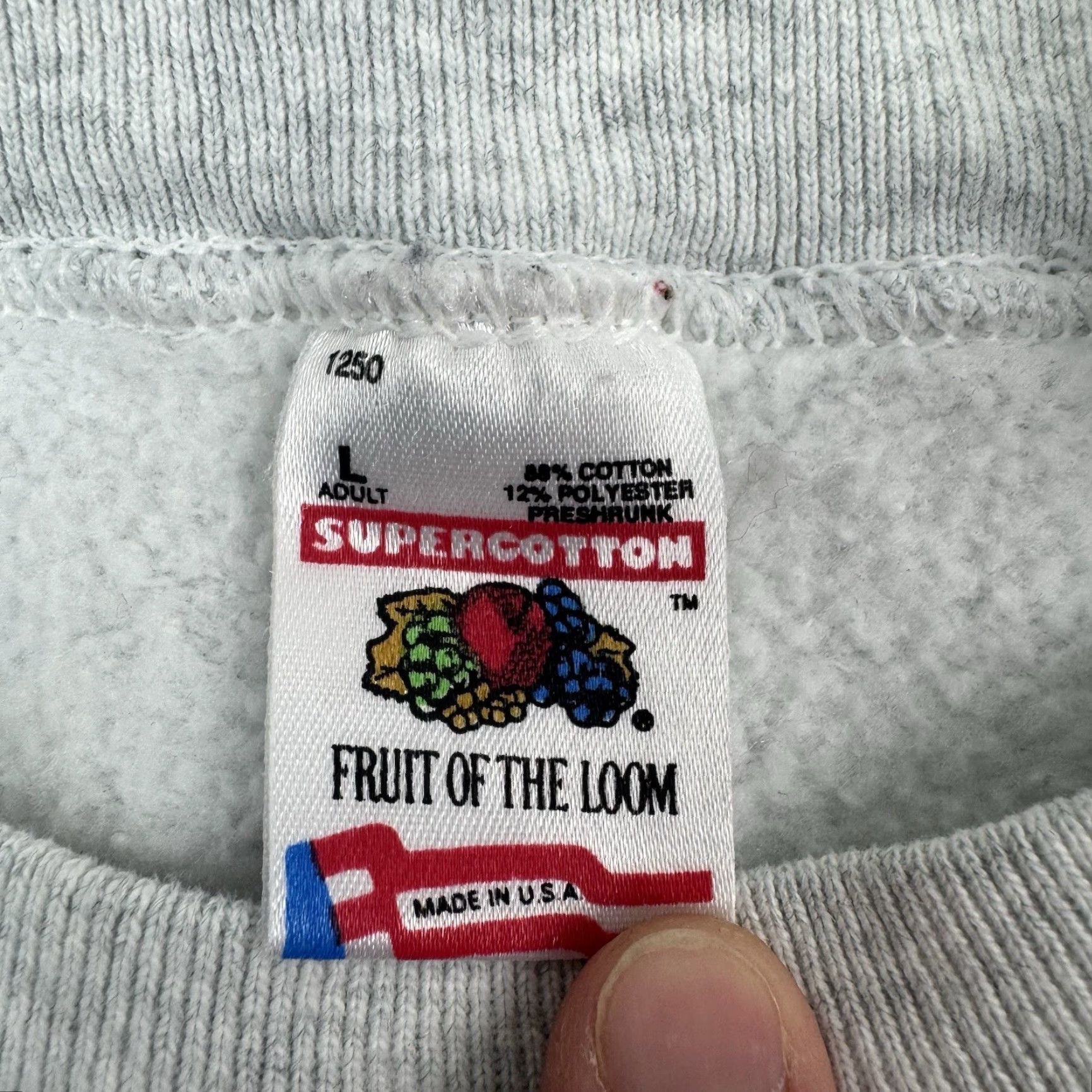 Fruit Of The Loom VINTAGE Fruit of the Loom Sweatshirt Adult Large Gray 90s Outdoor USA Mens Size US L / EU 52-54 / 3 - 5 Thumbnail