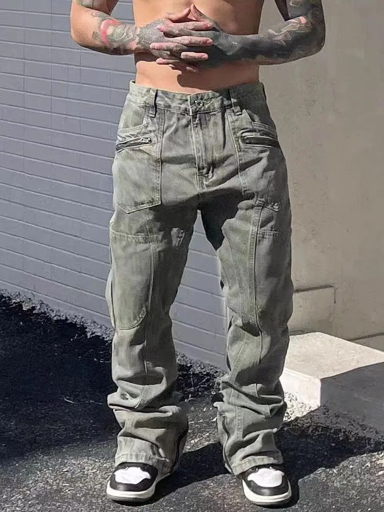 Designer × Japanese Brand Retro Dark Green Heavy Straight Jeans Size US 33 - 1 Thumbnail