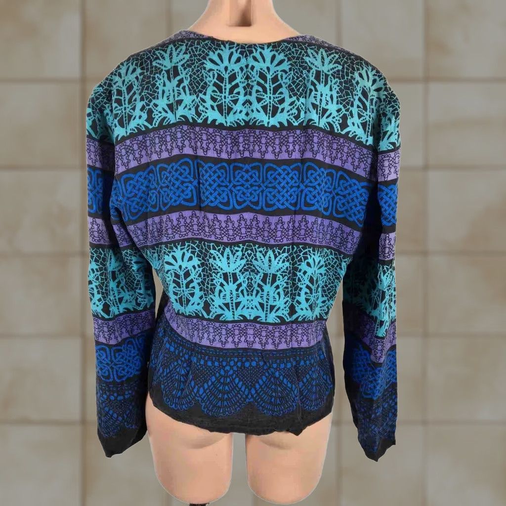 Adrianna Papell VINTAGE Adrianna Papell Talbots Silk Blazer 14 Blue Geometric Short Jacket Women Mens None? Size 36" / US 14 / IT 50 - 1 Thumbnail