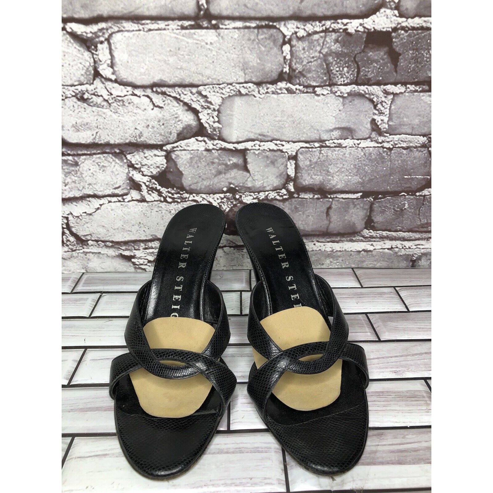 Walter Steiger Walter Steiger Black Leather Python Print Heel Sandals Women Size US 8.5 / IT 38.5 - 2 Thumbnail