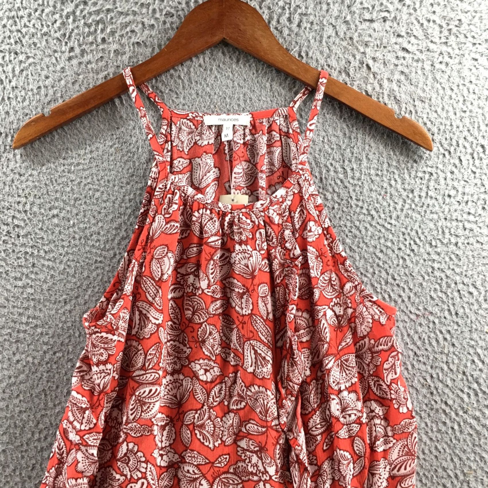 Vintage Maurices Tank Top Womens Medium Red Floral Sleeveless Ruffle Hem Casual Rayon Size M / US 6-8 / IT 42-44 - 2 Thumbnail